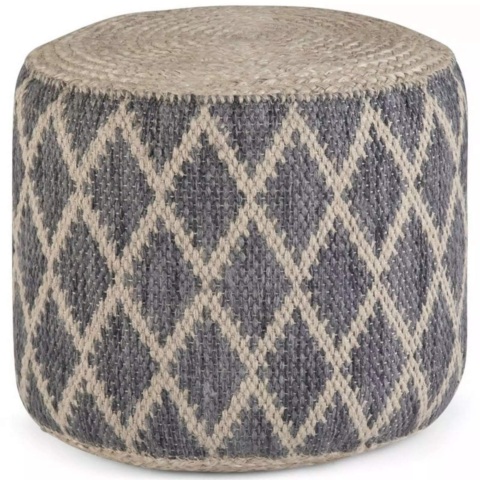 Trent Home Boho Round Pouf Gray Natural Woven Braided Jute