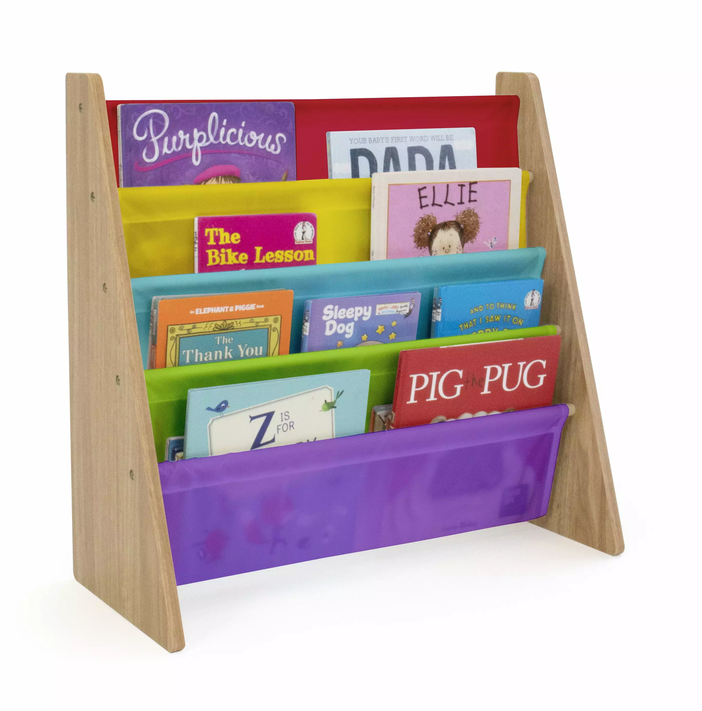 Humble Crew Kids Book Rack Storage Bookshelf 4 Tiers Rainbow and Natural Wood