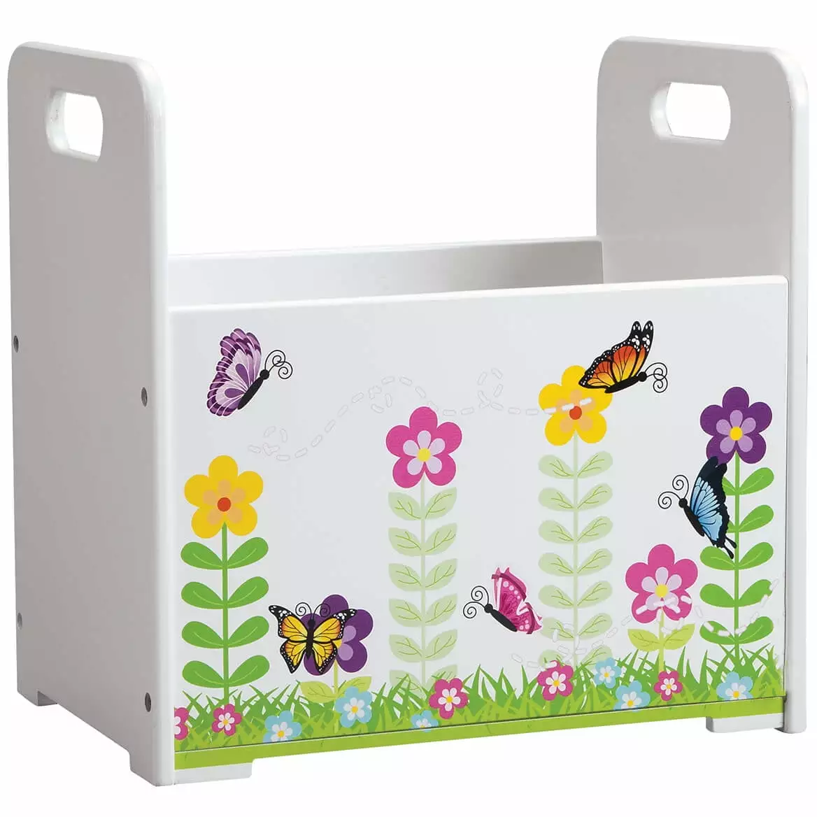 Kids Wooden Book Caddy Children's Book Storage Bin Flowers and Butterflies Design Fox Valley Traders