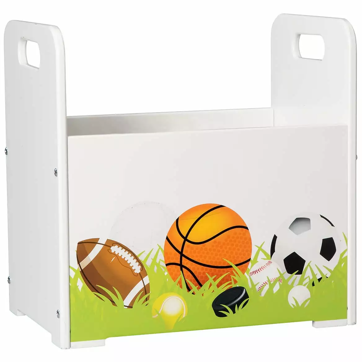 Kids Wooden Book Caddy Portable Children's Book Storage Bin Sports Themed Design Fox Valley Traders