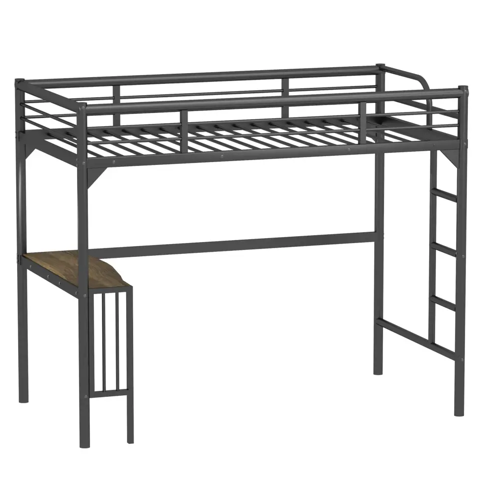 Twin Metal Loft Bed Desk, Ladder And Guardrails, Bookdesk Under Bed - Black