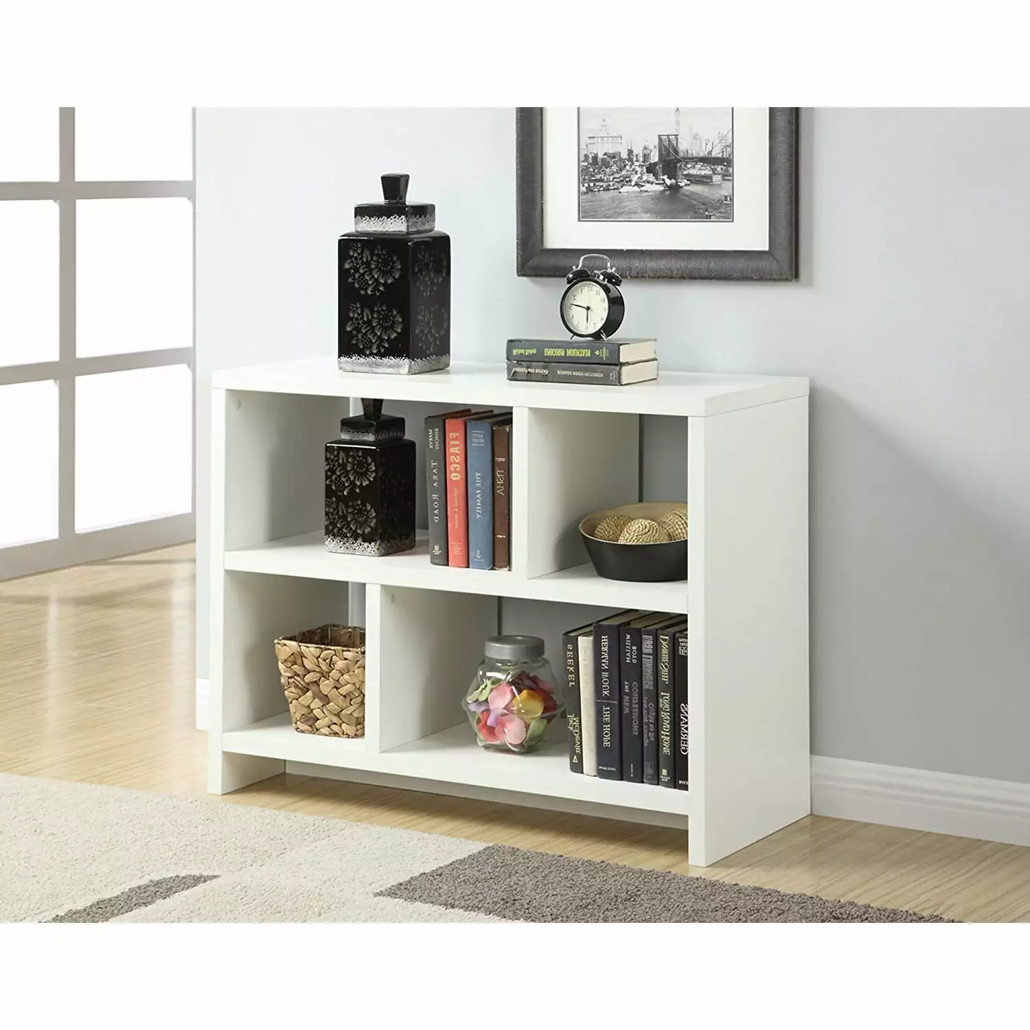 LCDM White 2-Shelf Modern Bookcase Console Table Living Room Console Lacasademartha