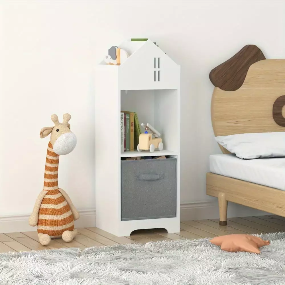 Kids Dollhouse Bookcase Storage 2-Tier Display Organizer Collapsible Fabric Drawers Playroom