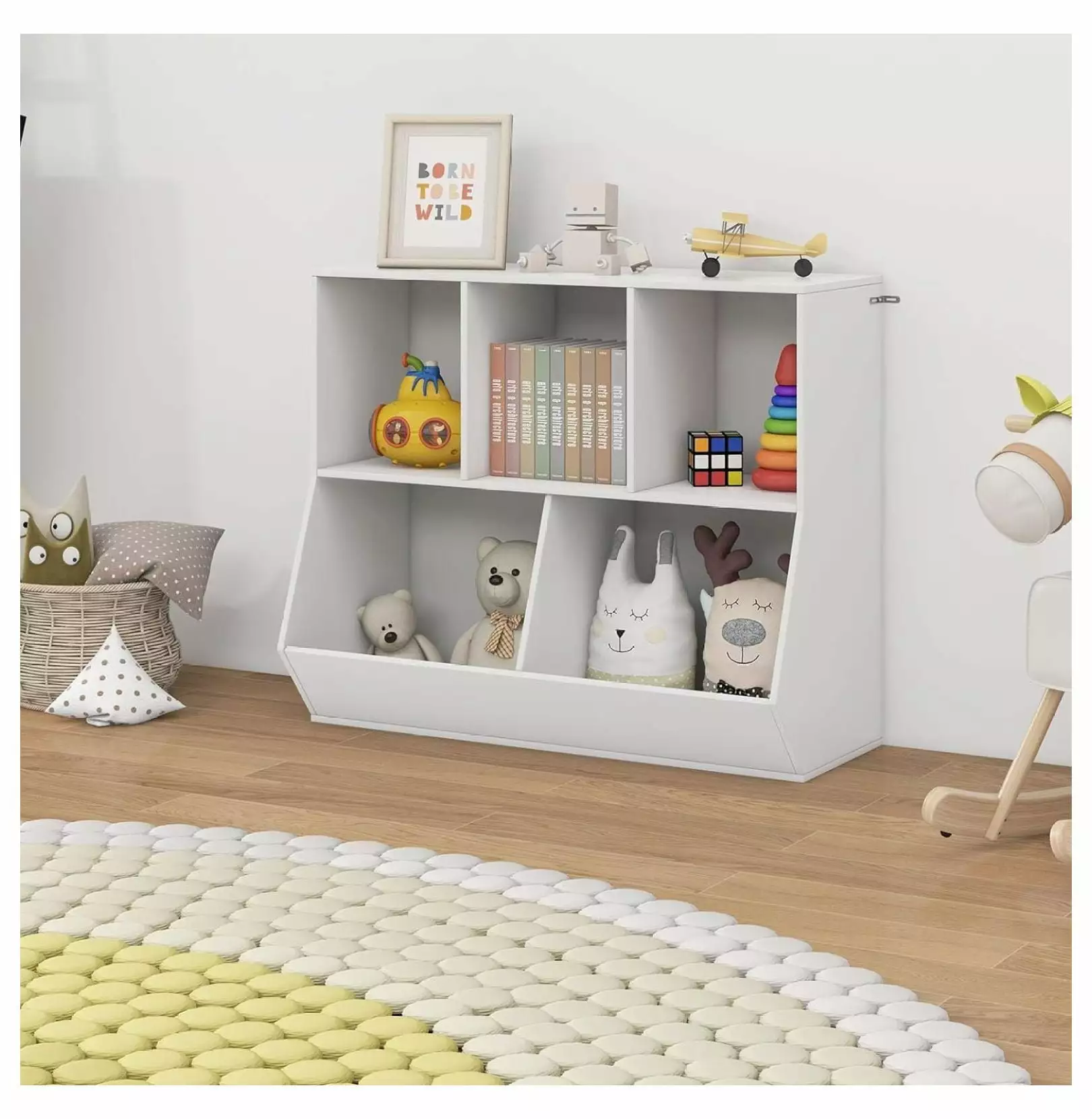 Nightcore 5-Cubby Toy Storage Cabinet Anti-Toppling Kits Kids Bookcase Playroom Bedroom Nursery MAQING