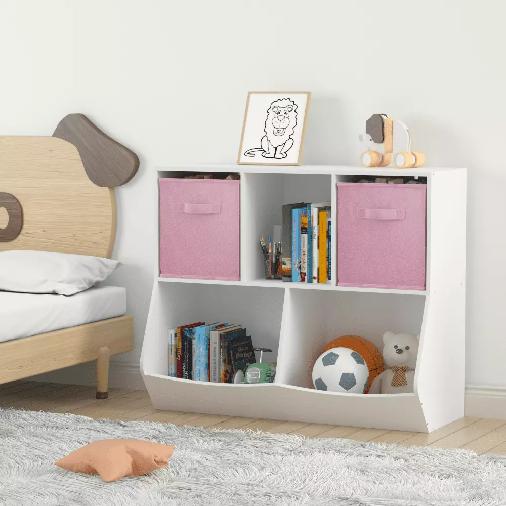 DeeHome Kids Bookcase Collapsible Fabric Drawers Toy Storage Cabinet Playroom Bedroom
