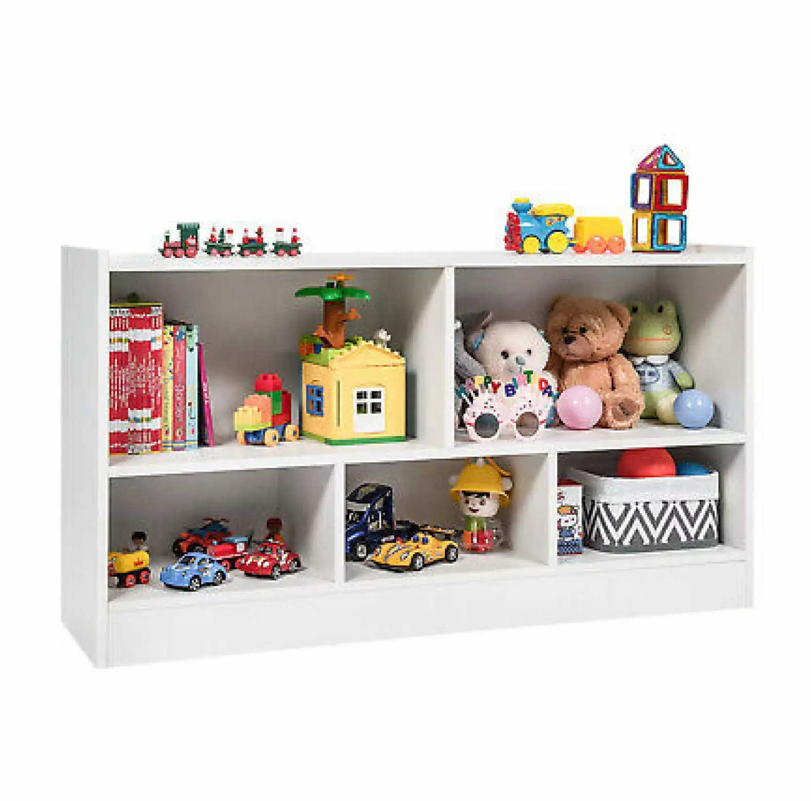 Depot Esh Kids 2-Shelf Bookcase 5-Cube Wood Toy Storage Cabinet Organizer White