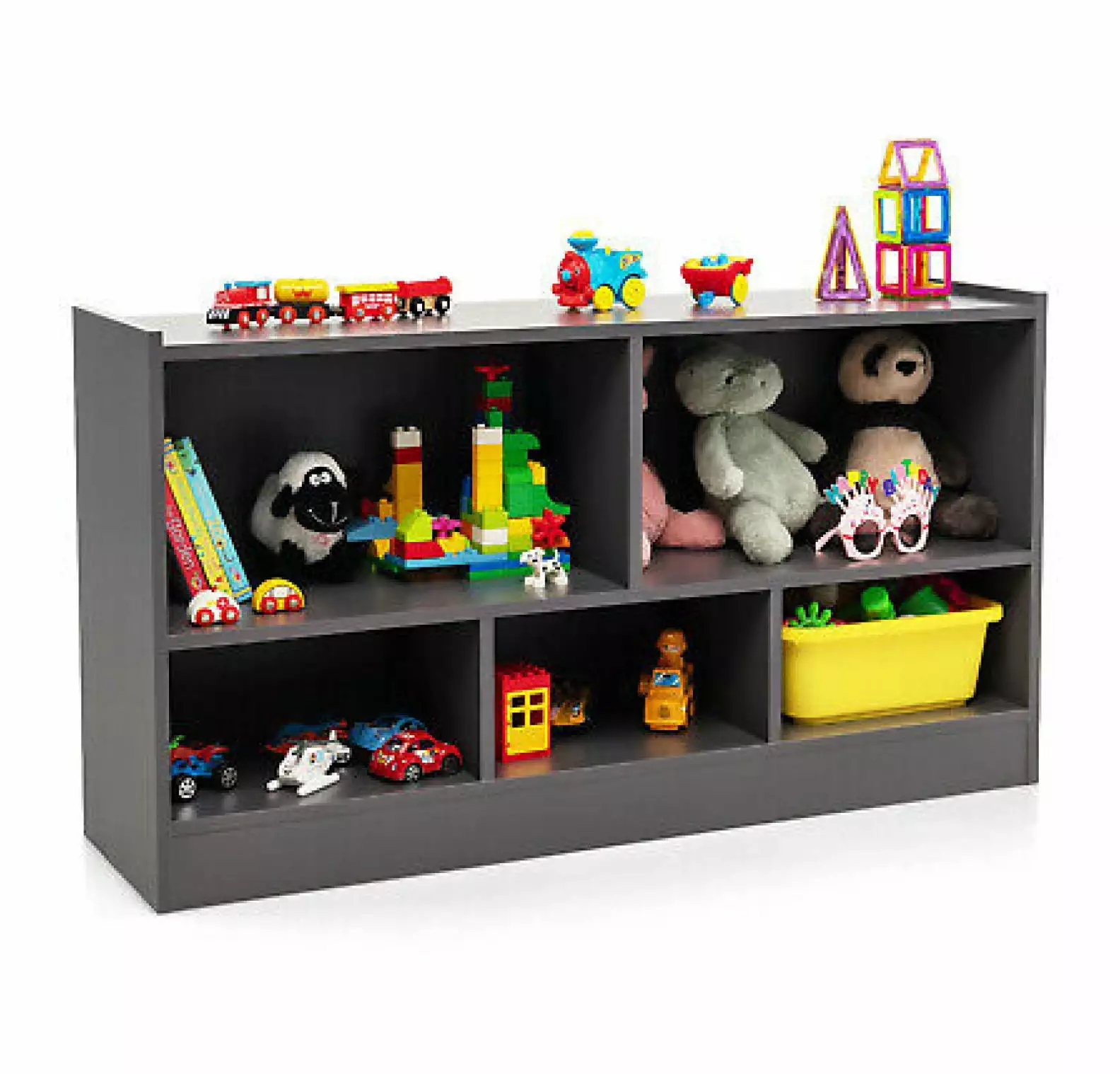 Depot Esh Kids 5-Cube Toy Storage Cabinet 2-Shelf Wooden Bookcase School Organizer Grey