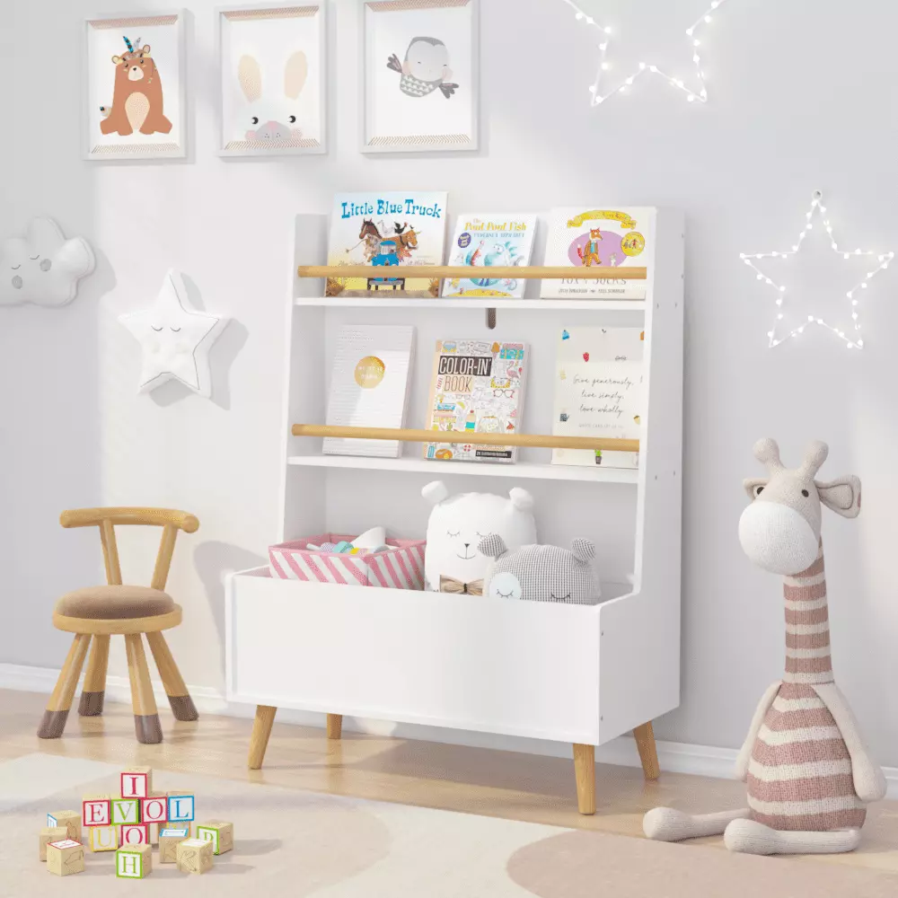 Kids Bookshelf Book and Magazine Rack Book Organizer Toy Storage Cabinet Organizer White Hmluxury