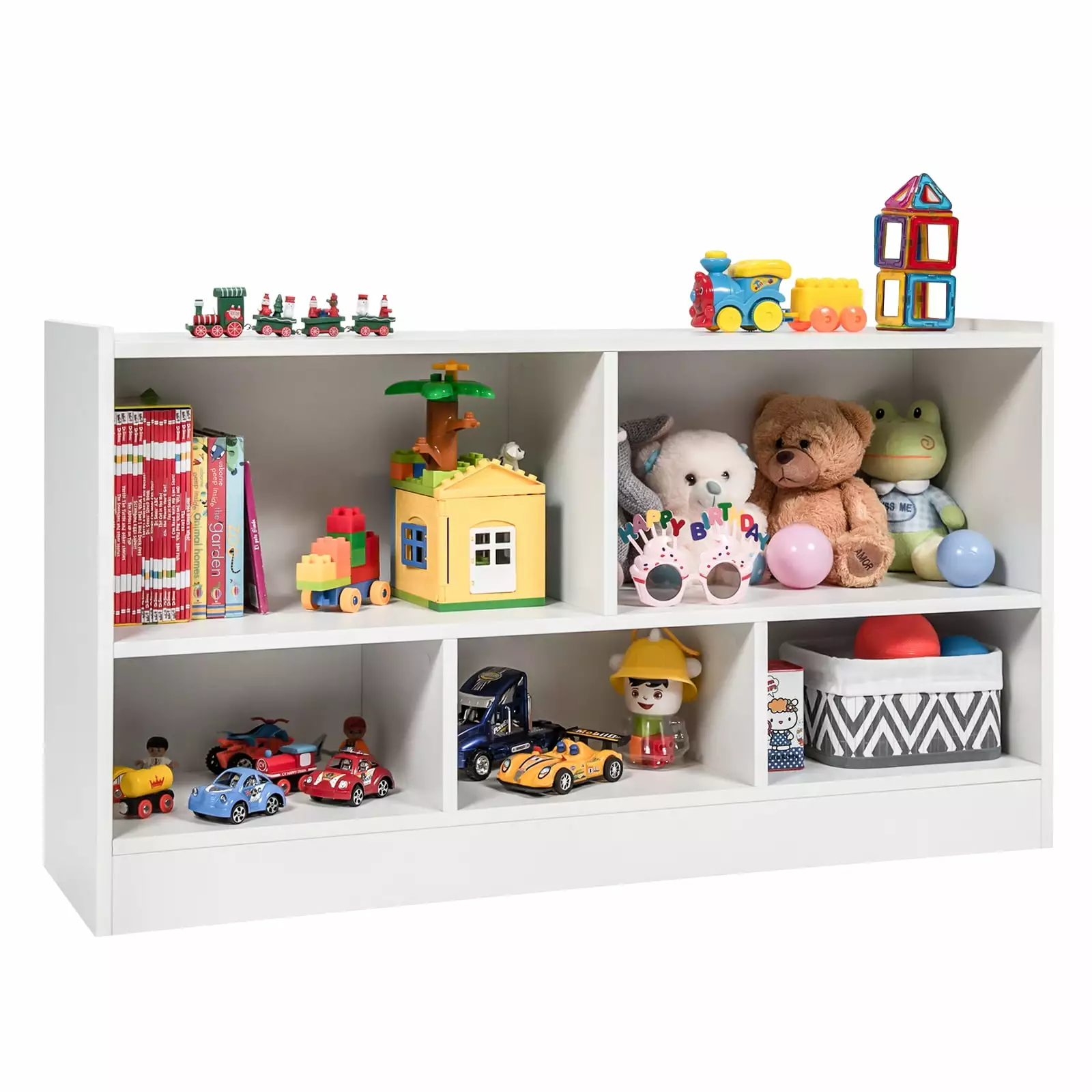 Infans Kids 2-Shelf Bookcase 5-Cube Wood Toy Storage Cabinet Organizer White