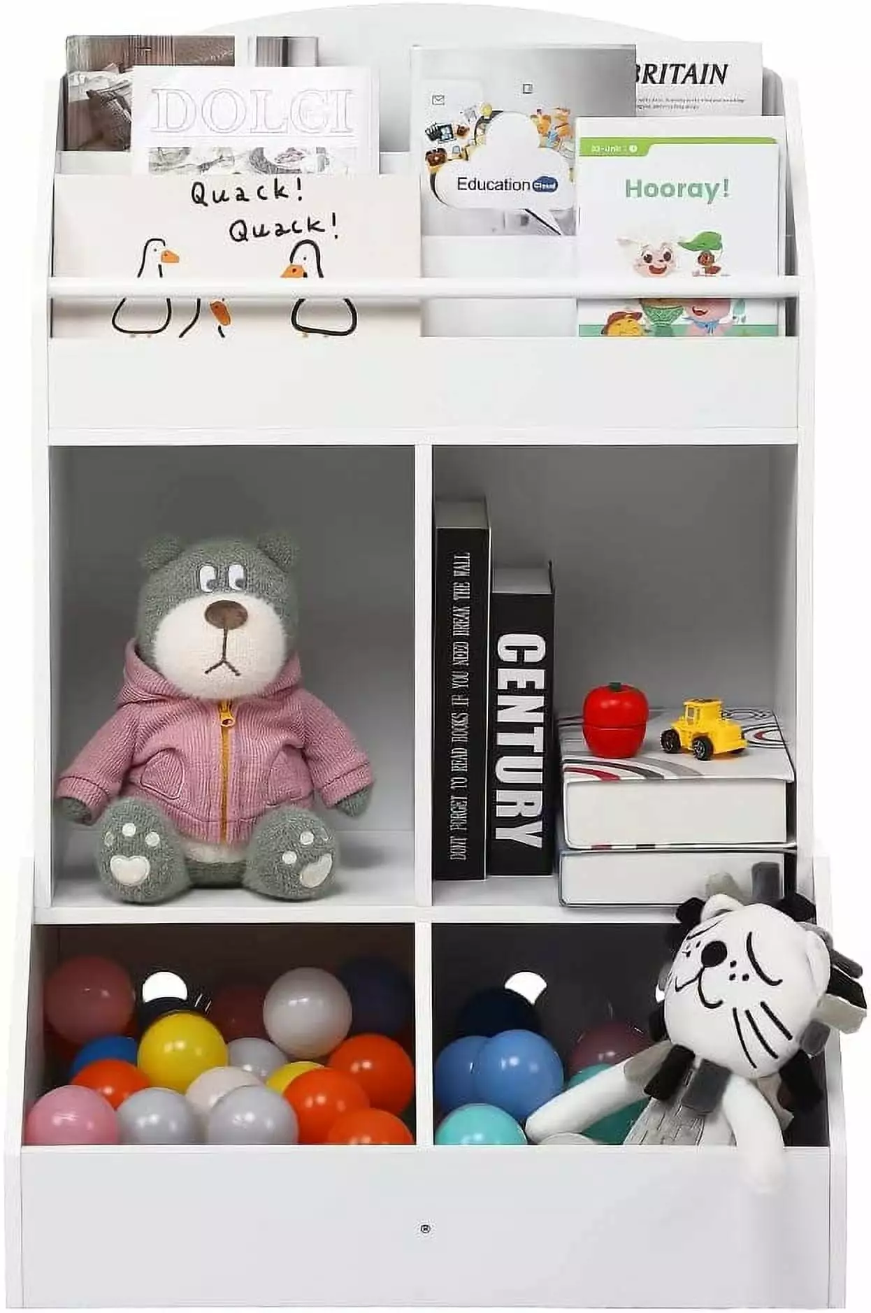 Towallmark Kids Bookshelf and Toy Storage Wood Book Shelf Organizer Toddler Playroom Storage White