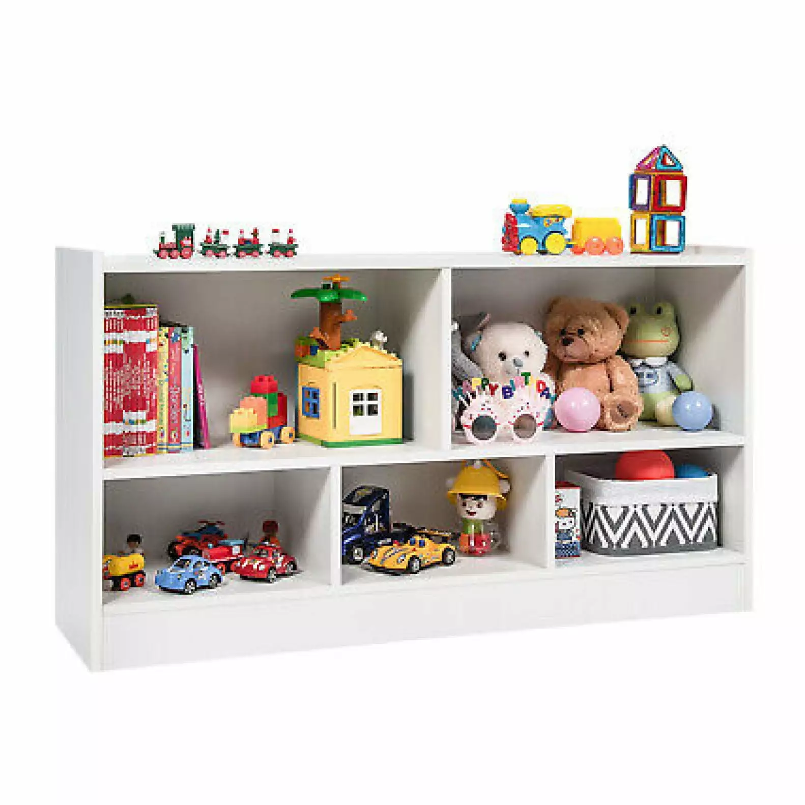WANCQ Kids 2-Shelf Bookcase 5-Cube Wood Toy Storage Cabinet Organizer White