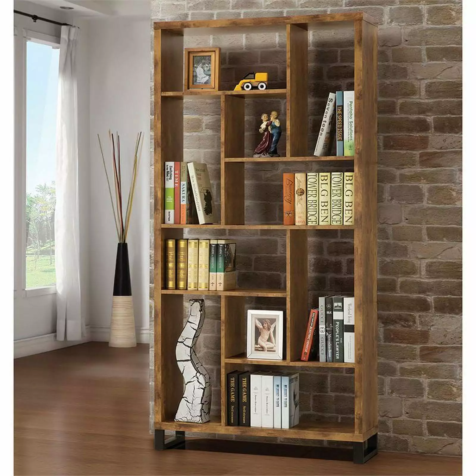 Kingfisher Lane Modern Bookcase Antique Nutmeg and Black Finish