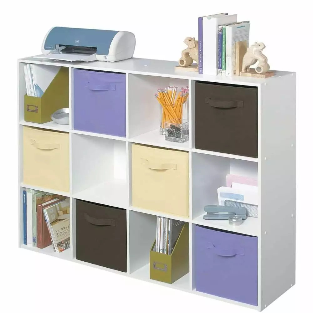 UBesGoo 12 Cubes Wood Book Display Storage Shelf Living Room Bedroom Study