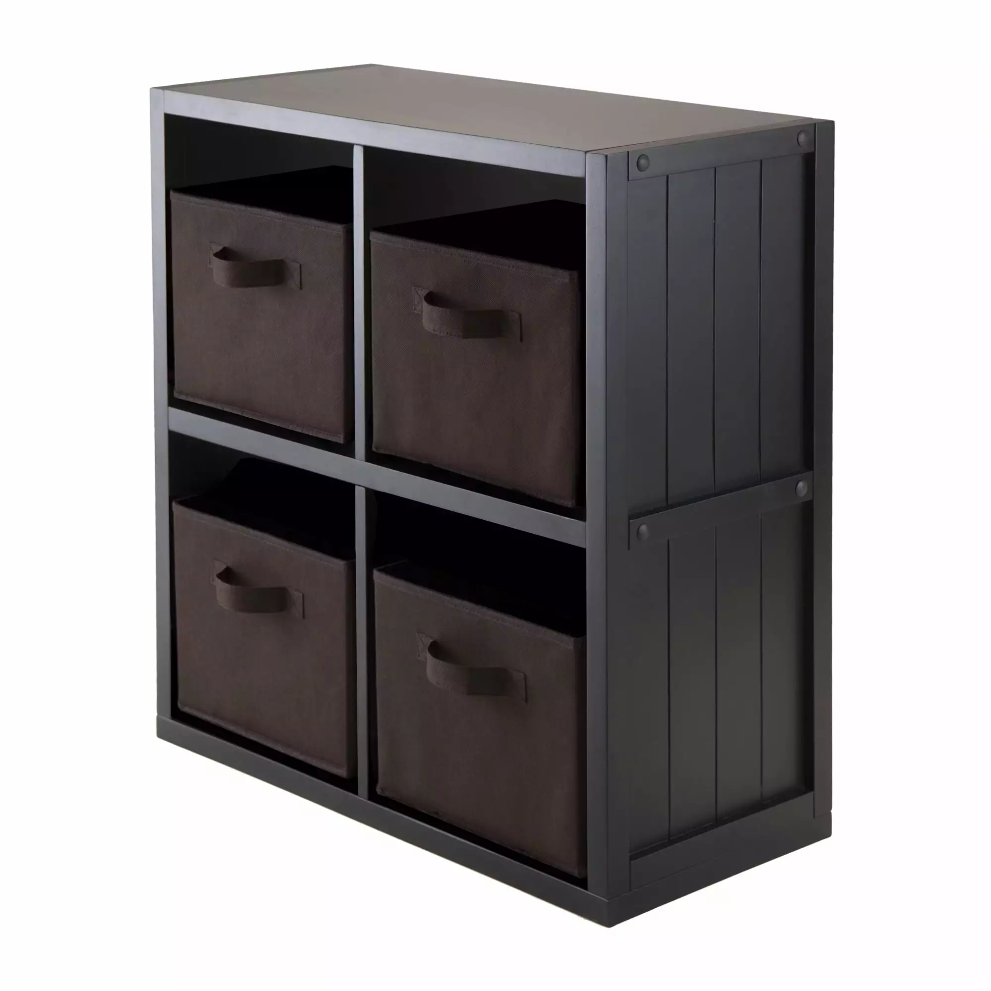 Winsome Wood Timothy 2x2 Black Storage Shelf 4 Foldable Fabric Baskets