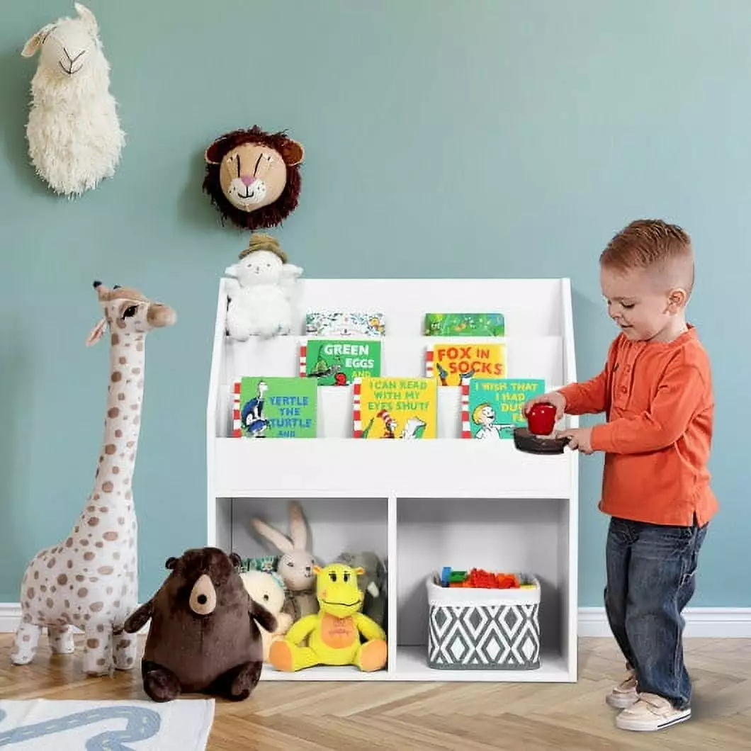 Kids Wooden Bookshelf Bookcase Toy Storage Cabinet Organizer White CostwayINC