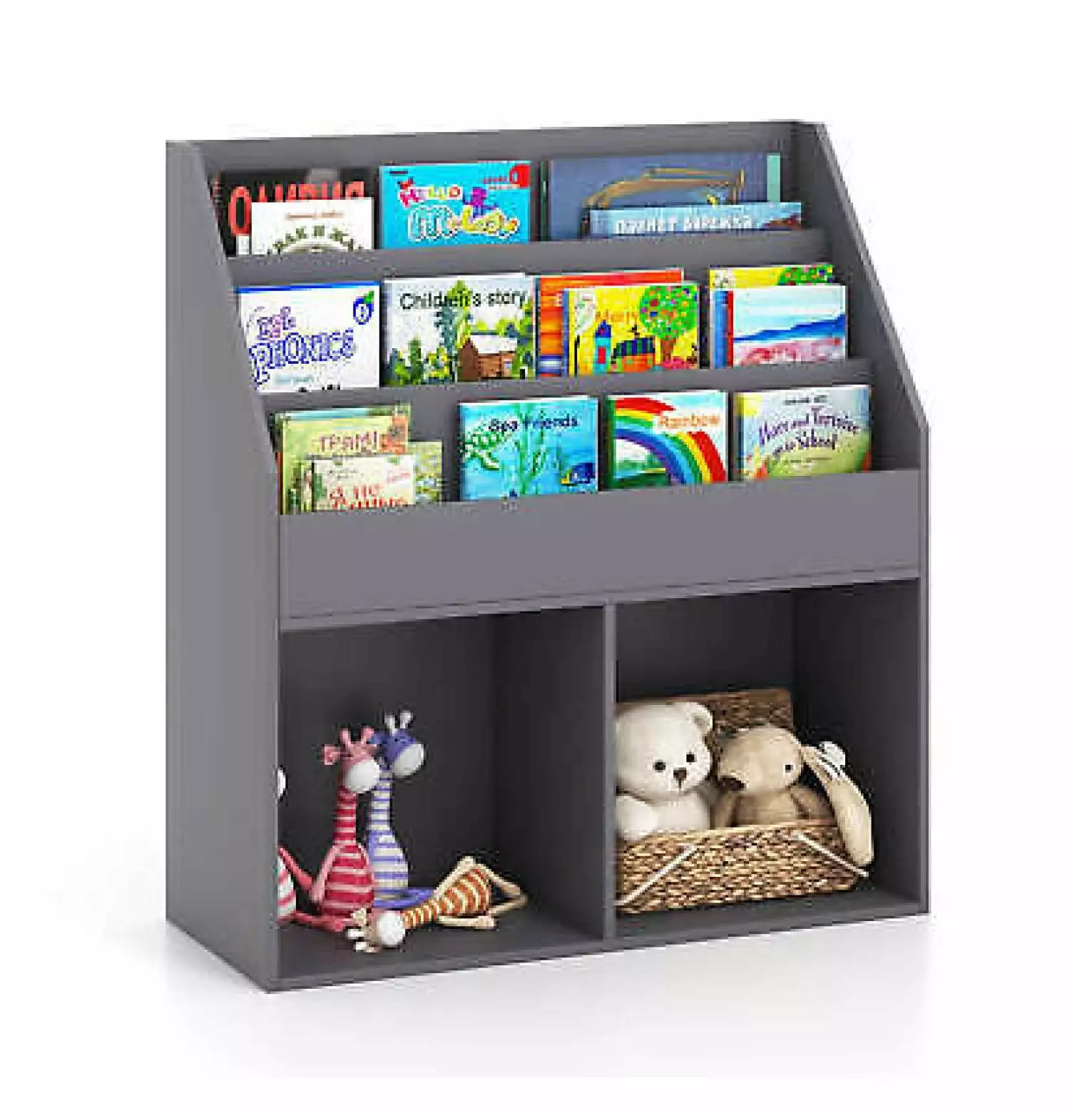 FENG20 Kids Wooden Bookshelf Bookcase Children Toy Storage Cabinet Organizer