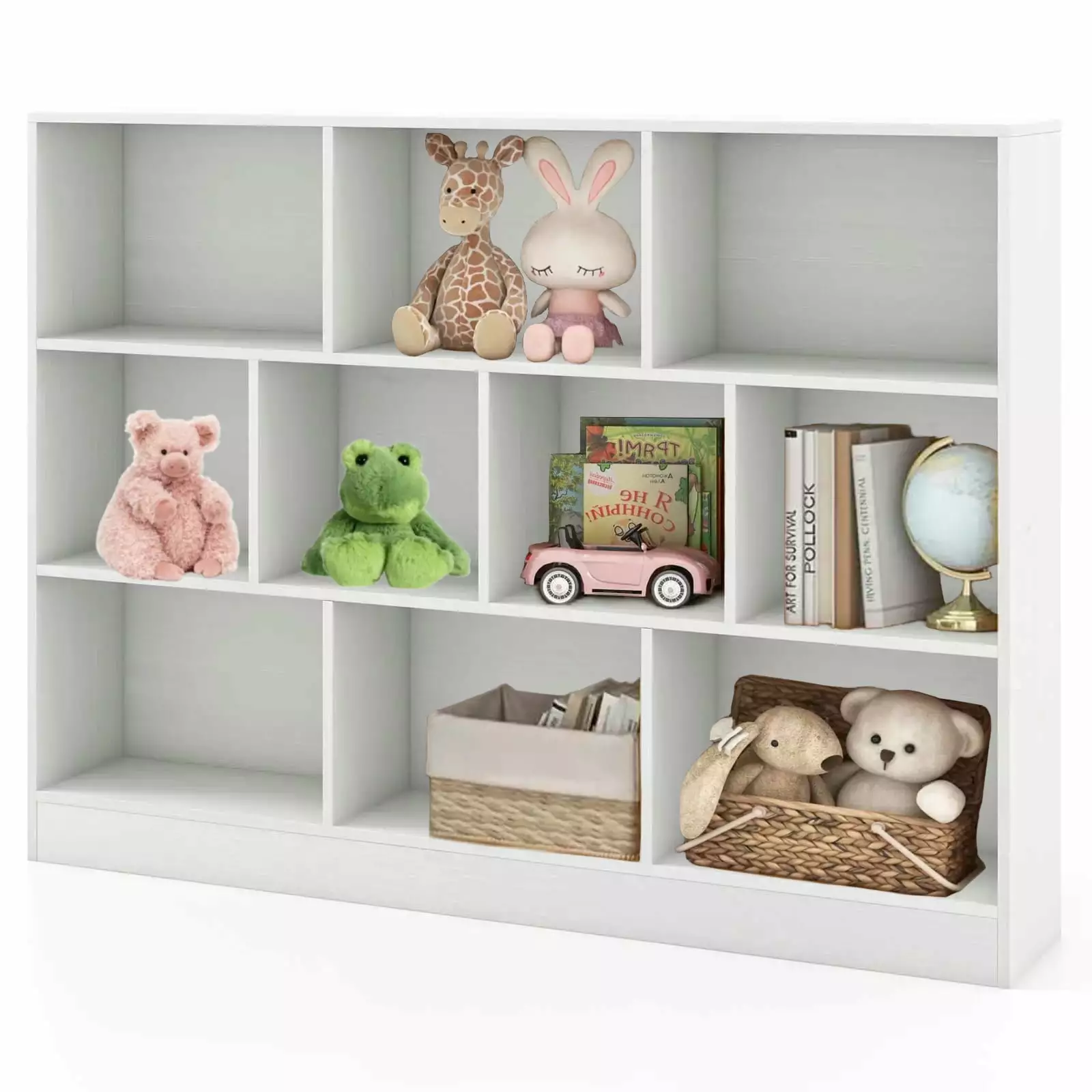 Harmijoy 10-Cube Bookcase 41 Wooden Toy Storage Organizer Kids Bookshelf White