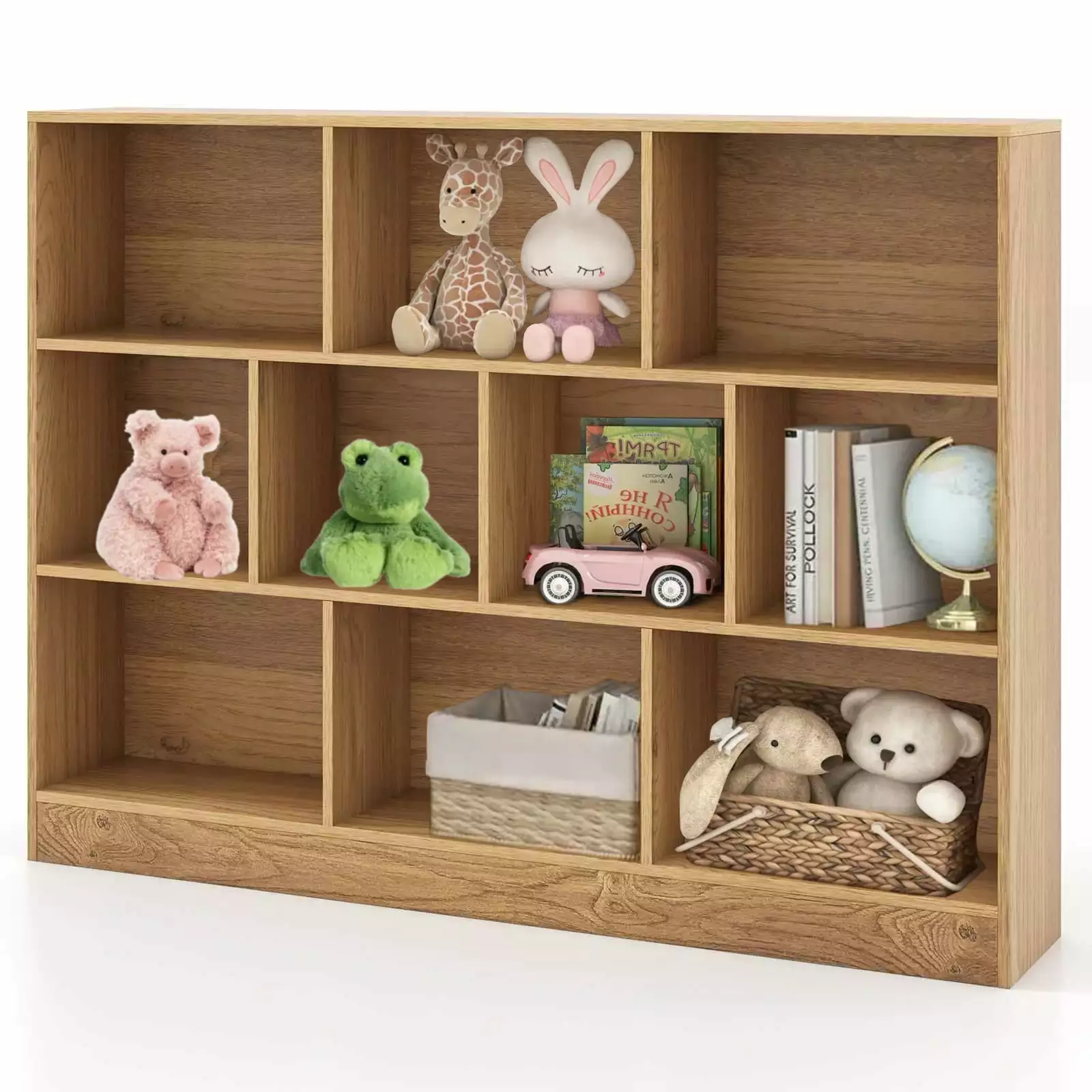 Harmijoy 10-Cube Bookcase 41 Wooden Toy Storage Organizer Kids Bookshelf Natural