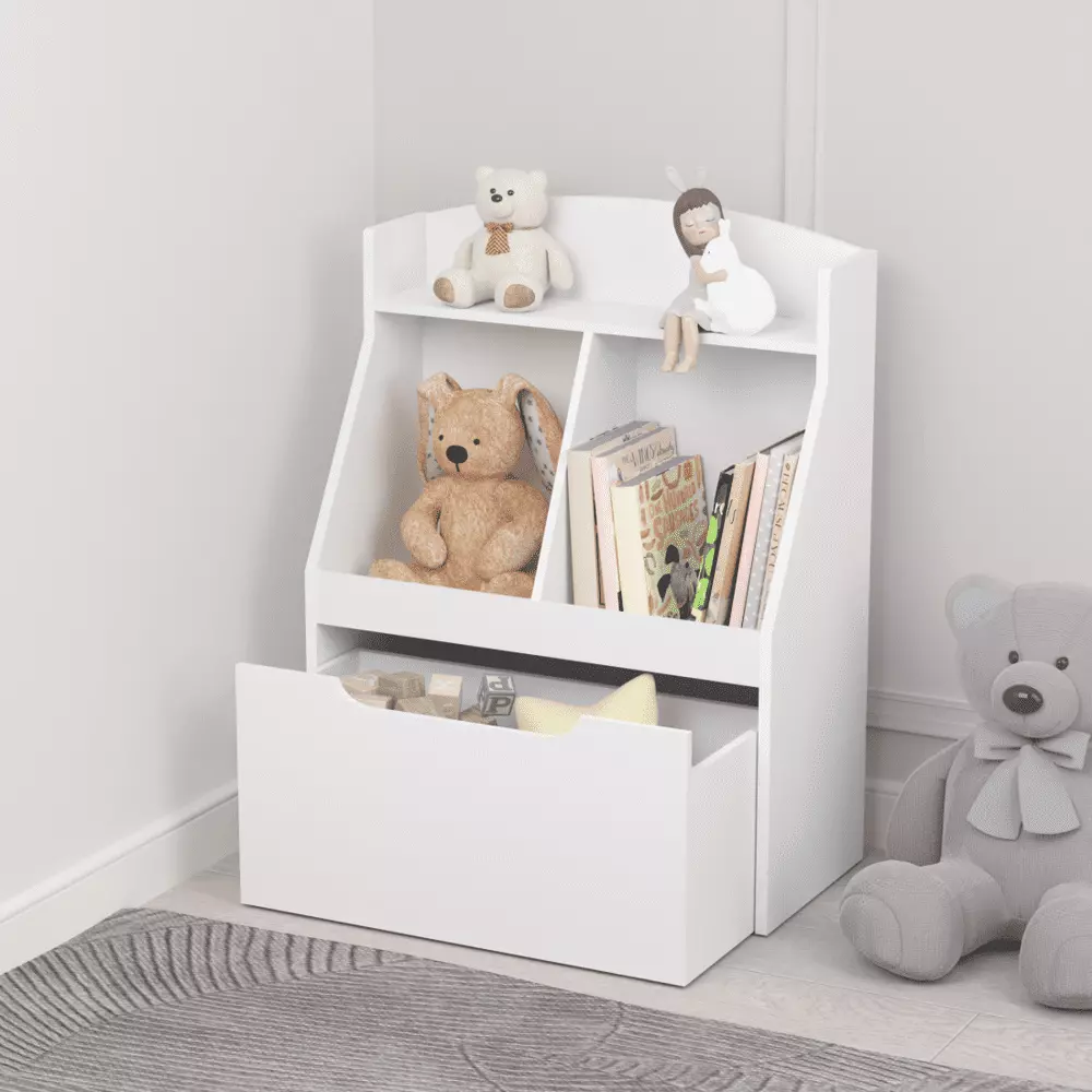 Hassch Kids Bookshelf Wood Kids Toy Storage Organizer Children's Bookcases Moveable Storage Drawer