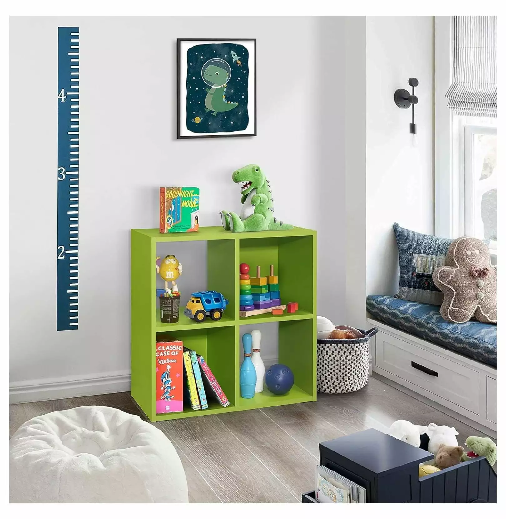 Killeryuki 4-Cube Children's Bookcase Toy Storage Shelf Organizer Playroom Bedroom Nursery School Green