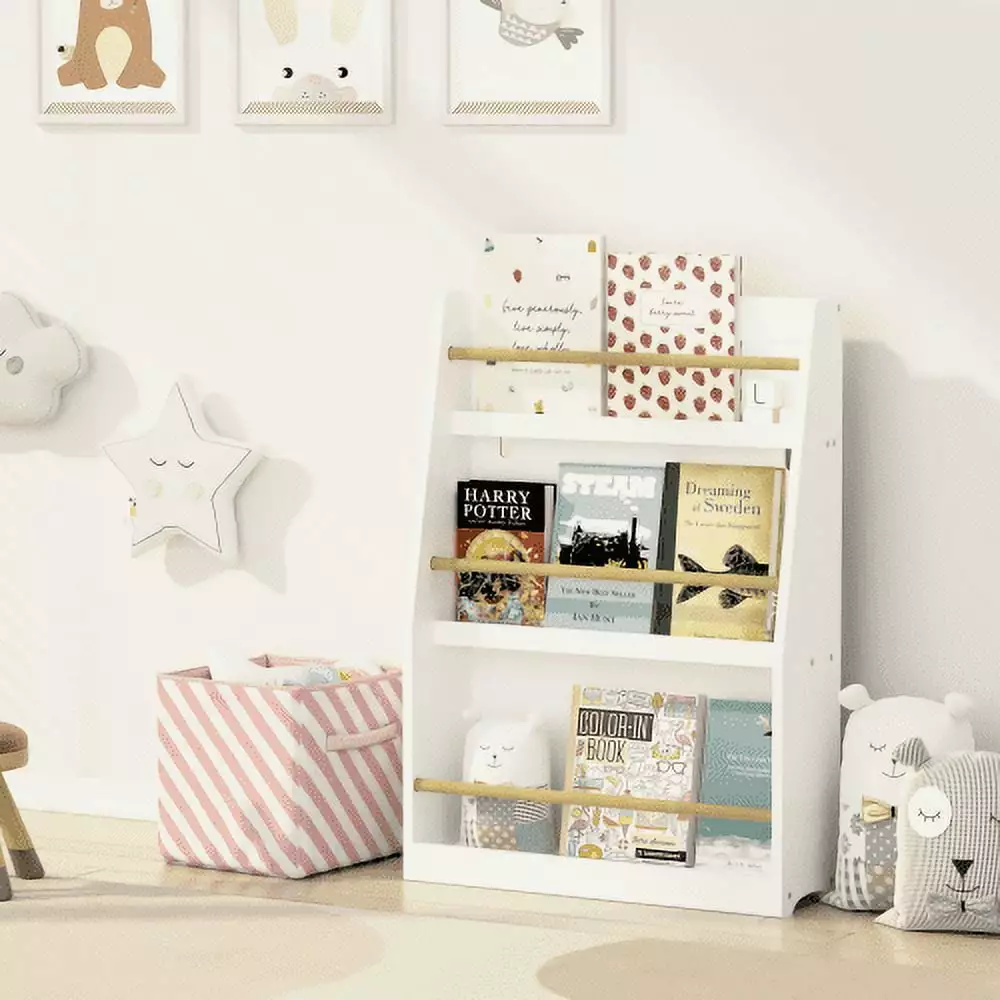 3 Tier Kids Book Shelf White Organizer Bedroom Playroom Classroom Newlemo