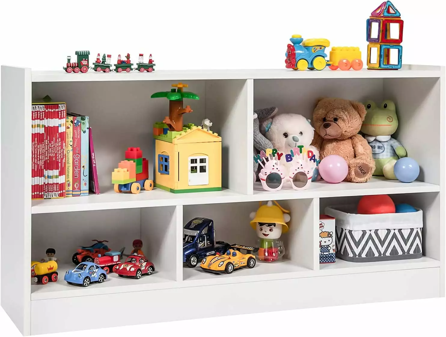Toy Storage Organizer Kids 5-Section School Classroom Storage Cabinet Organizing Books Toys Wooden Bookshelf Daycare Furni...