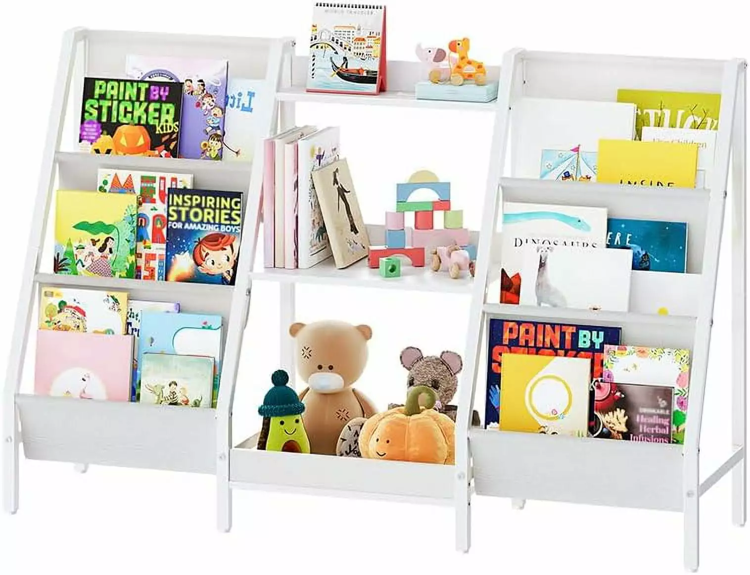 Kids Bookshelf and Toy Organizer 3-Tier Bookcase Sling Shelf Playroom Bedroom Nursery White unbrand