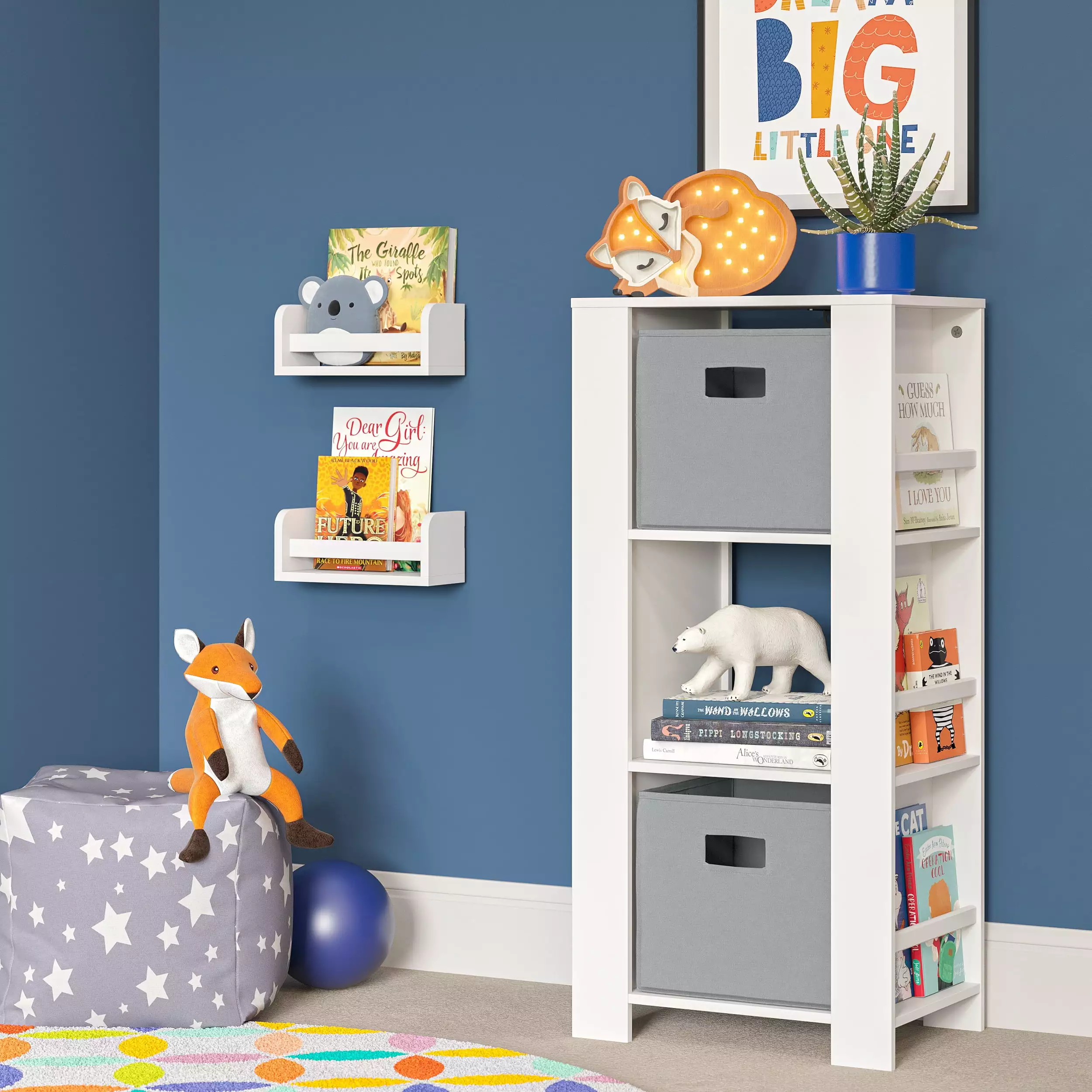 RiverRidge Kids Bookshelf and Toy Organizer Tower 3 Cubbies and 6 Bookracks Playroom Nursery Reading Nook and 2 Floating B...