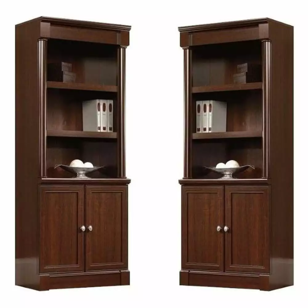 Pemberly Row Library Bookcase Doors Cherry Set 2