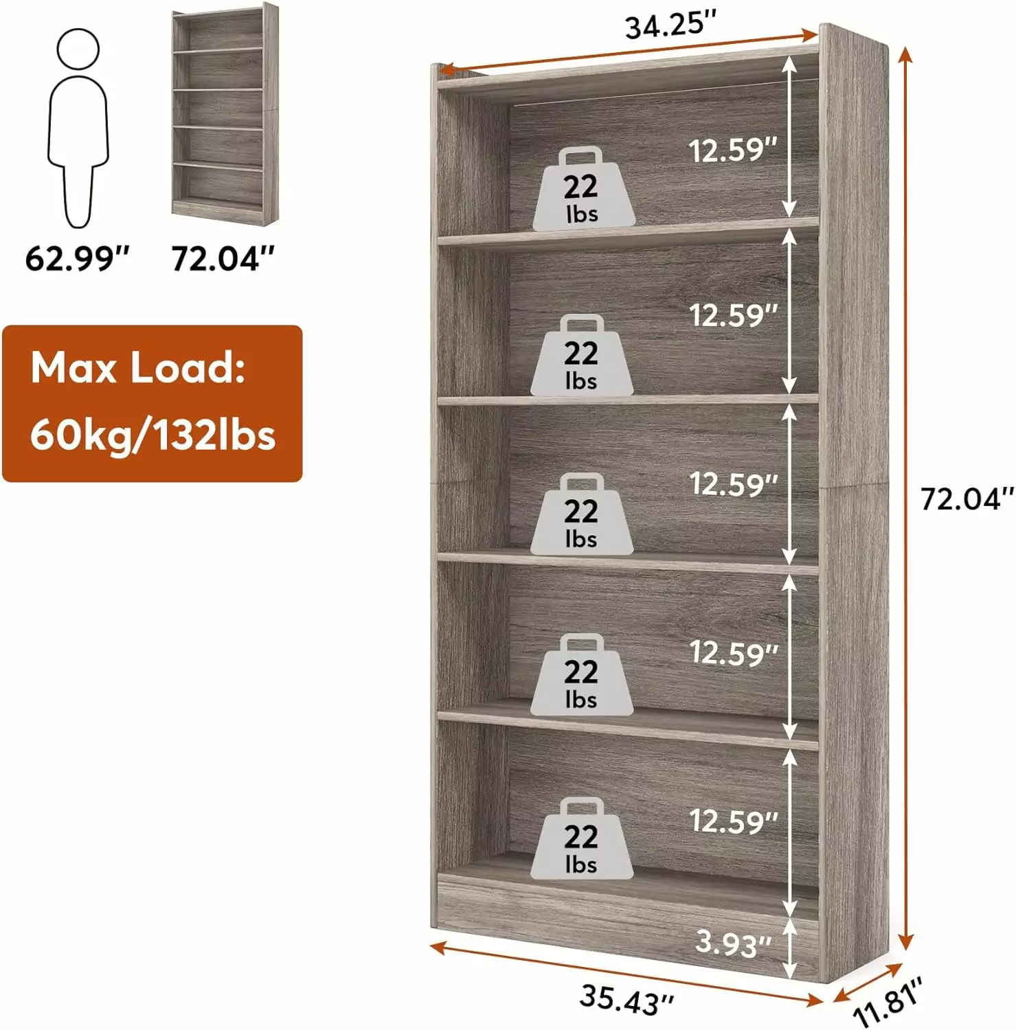 72-inch Modern 6-Tier White Library Bookshelf Storage Shelves Bedroom Living Room Office