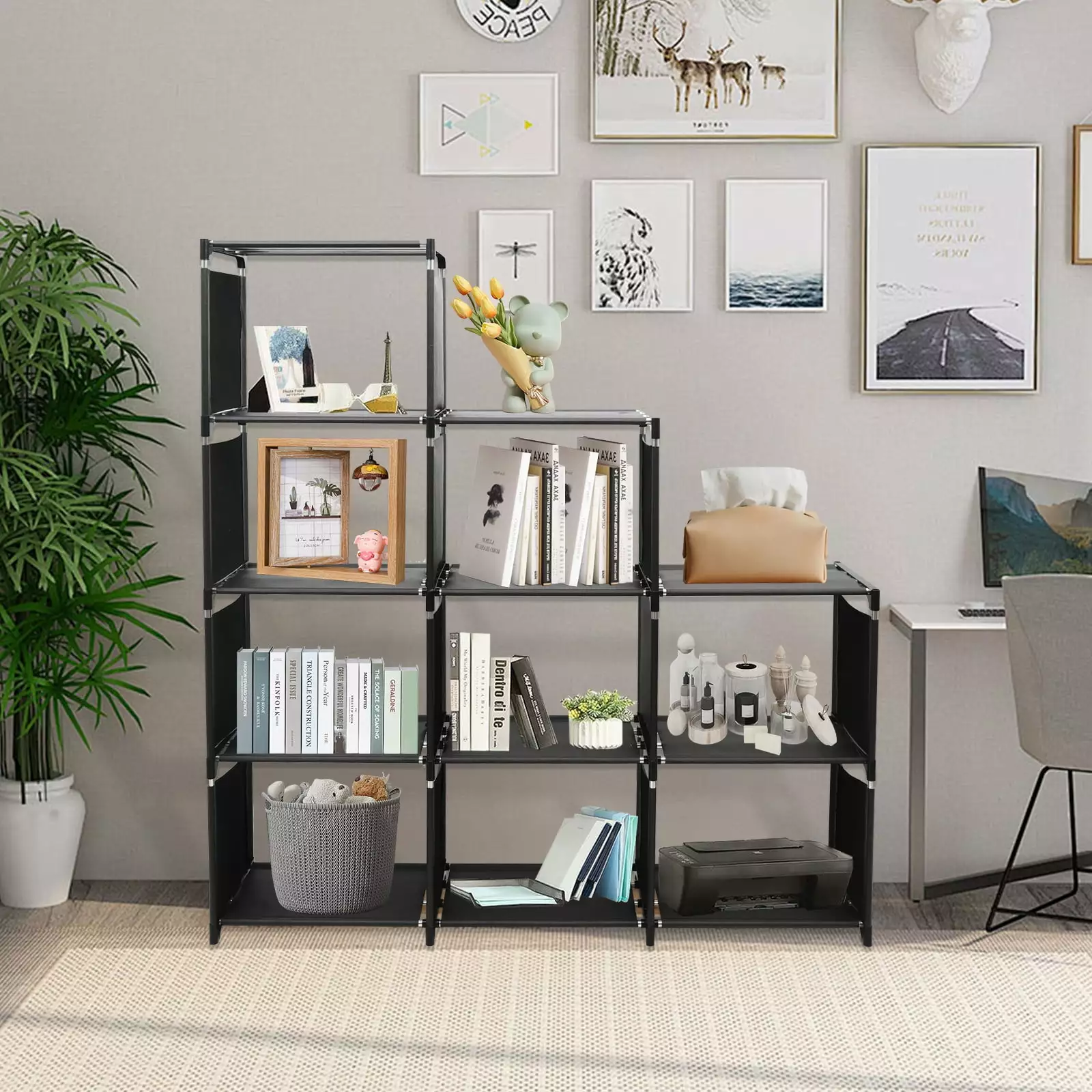 ALSO GO 9 Cube Bookcase Organizer DIY Bookshelf Black Storage Bedroom Living Room