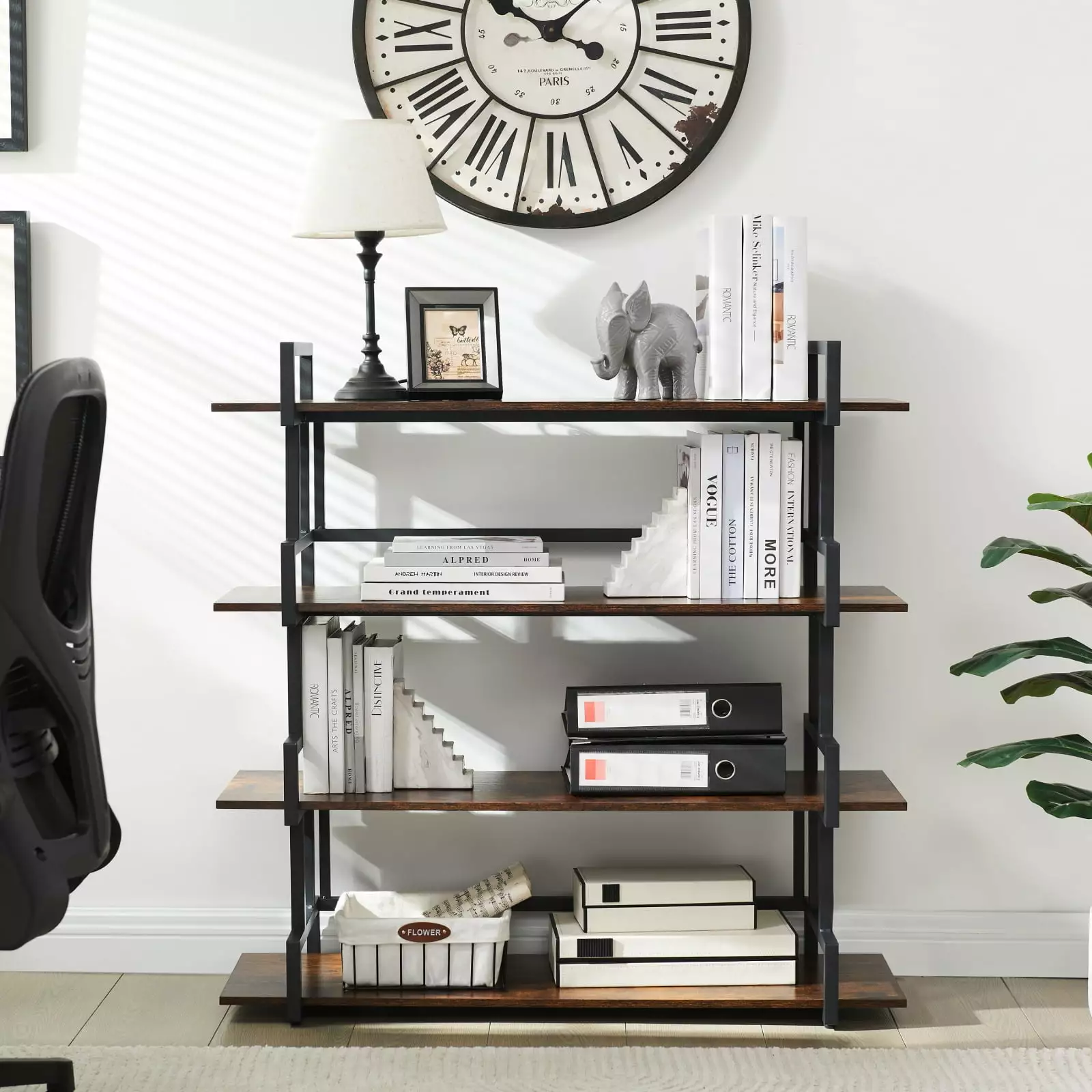 4 Tier Rustic Wood Metal Bookshelf Freestanding Corner Bookcase Home Office Living Room Brown ARCTICSCORPION