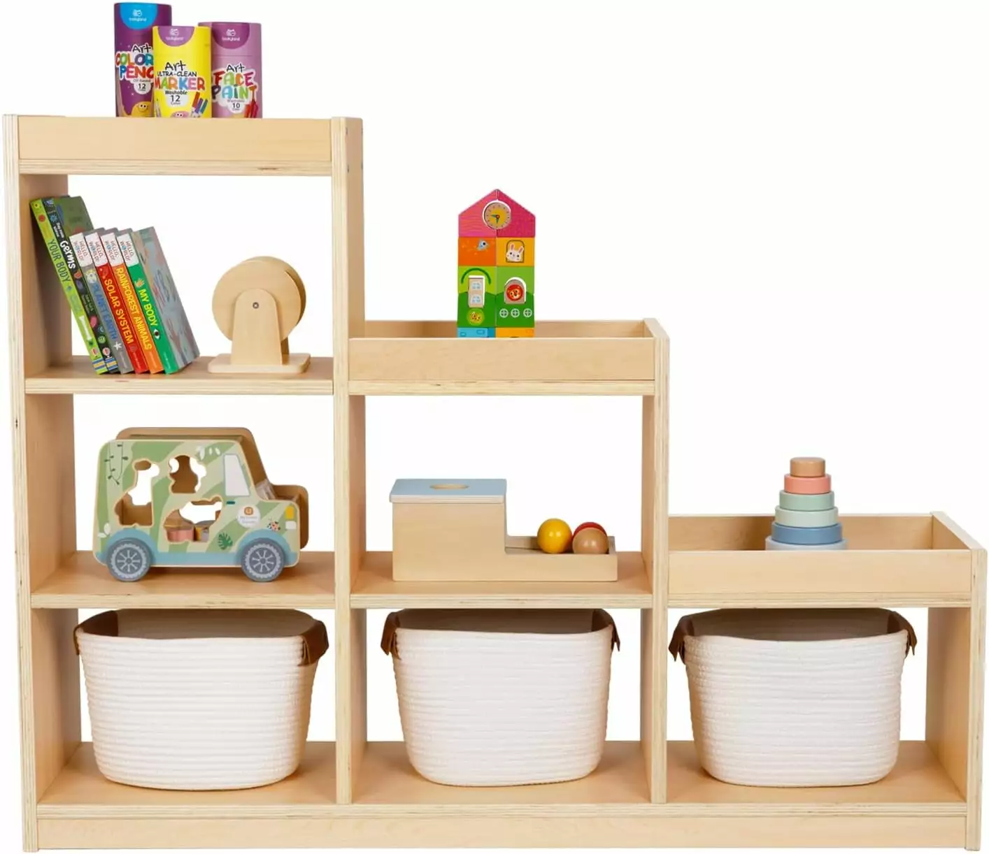 BIZFURN 9 Cube Shelves Storage Cabinet L Shaped Freestanding Ladder Corner Bookshelf Kids Furniture