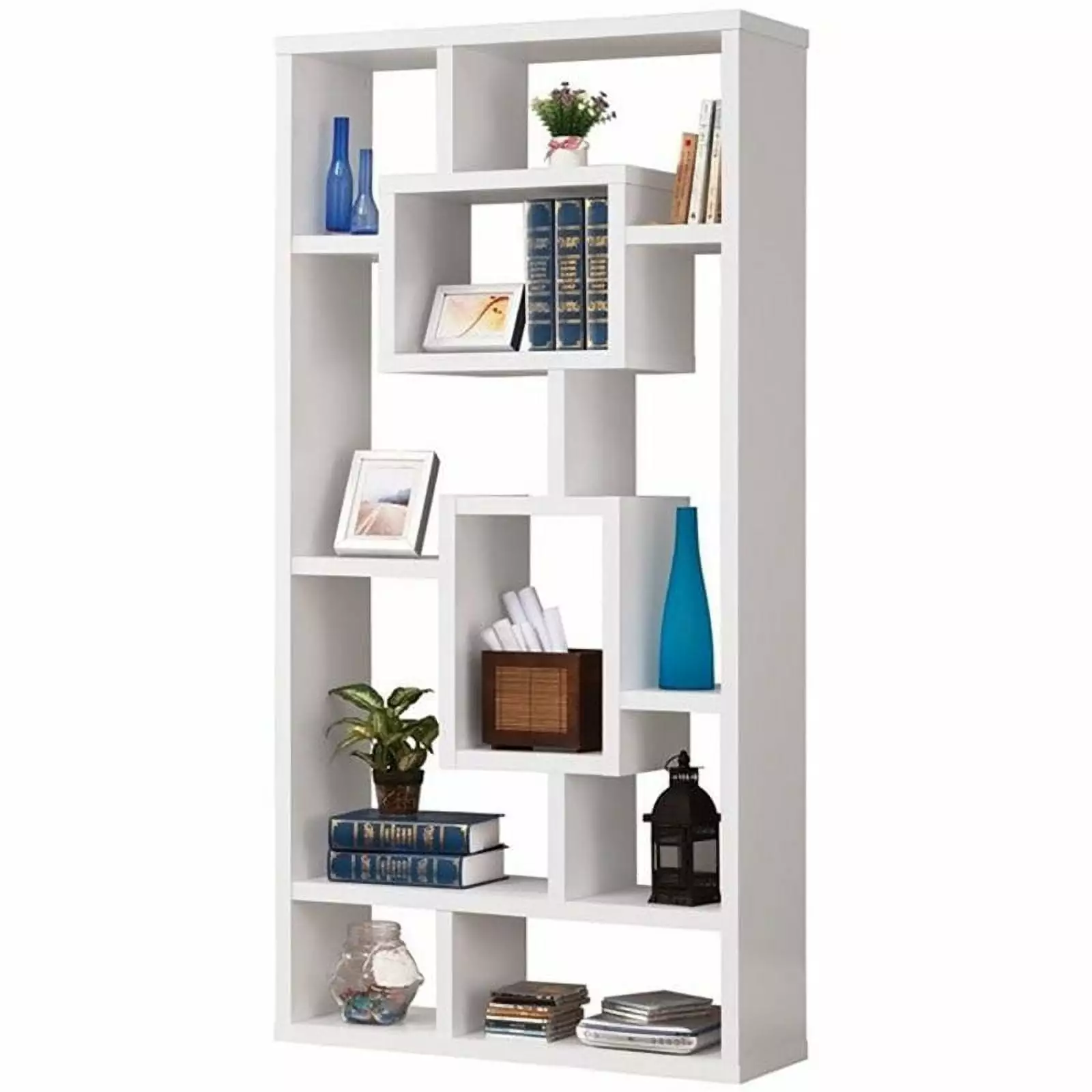 Bowery Hill Modern Geometric Cube Bookcase Symmetrical Design White