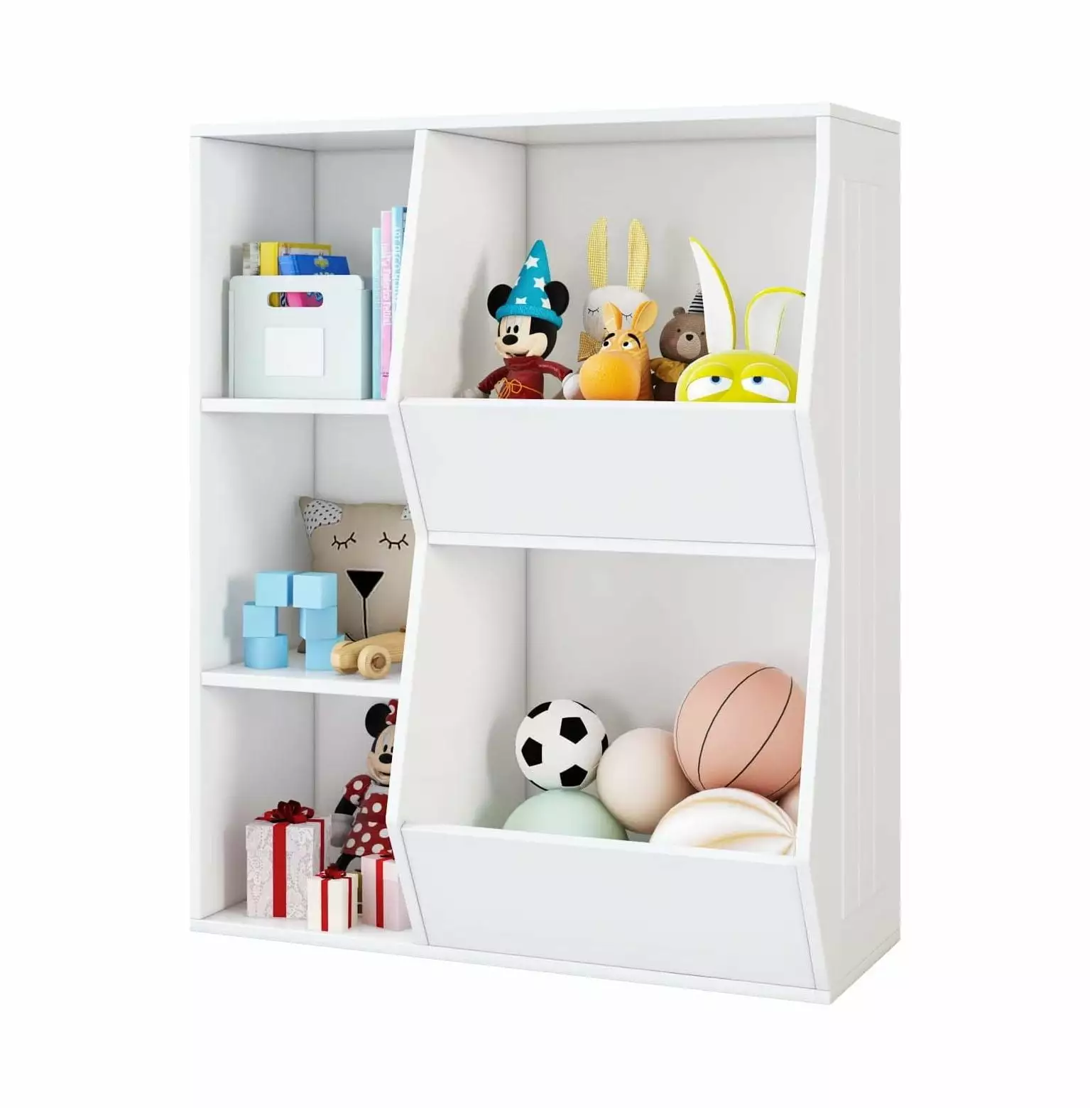 BULYAXIA Toy Storage Organizers Kids Bookcase Open Muti-Bins Display Cabinet