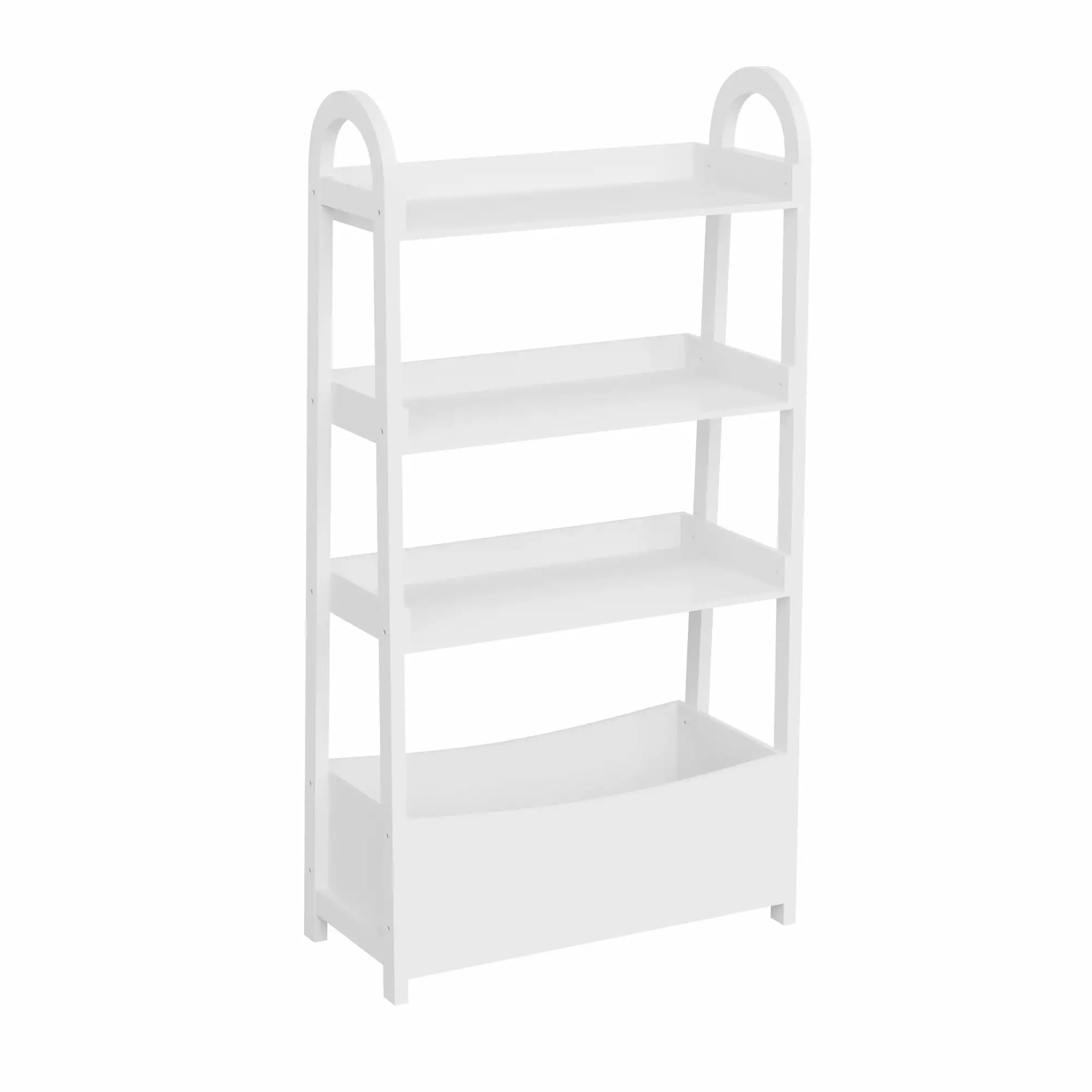 Buzz & Bloom Kids Open-Style Wood Bookshelf 3 Shelves and Bottom Storage Bin White