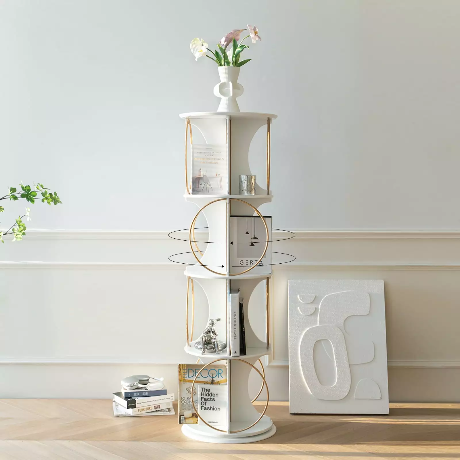 4-Tier Revolving Display Shelf Living Room and Bedroom Modern Style Stable and Solid 360° Rotation Careshine
