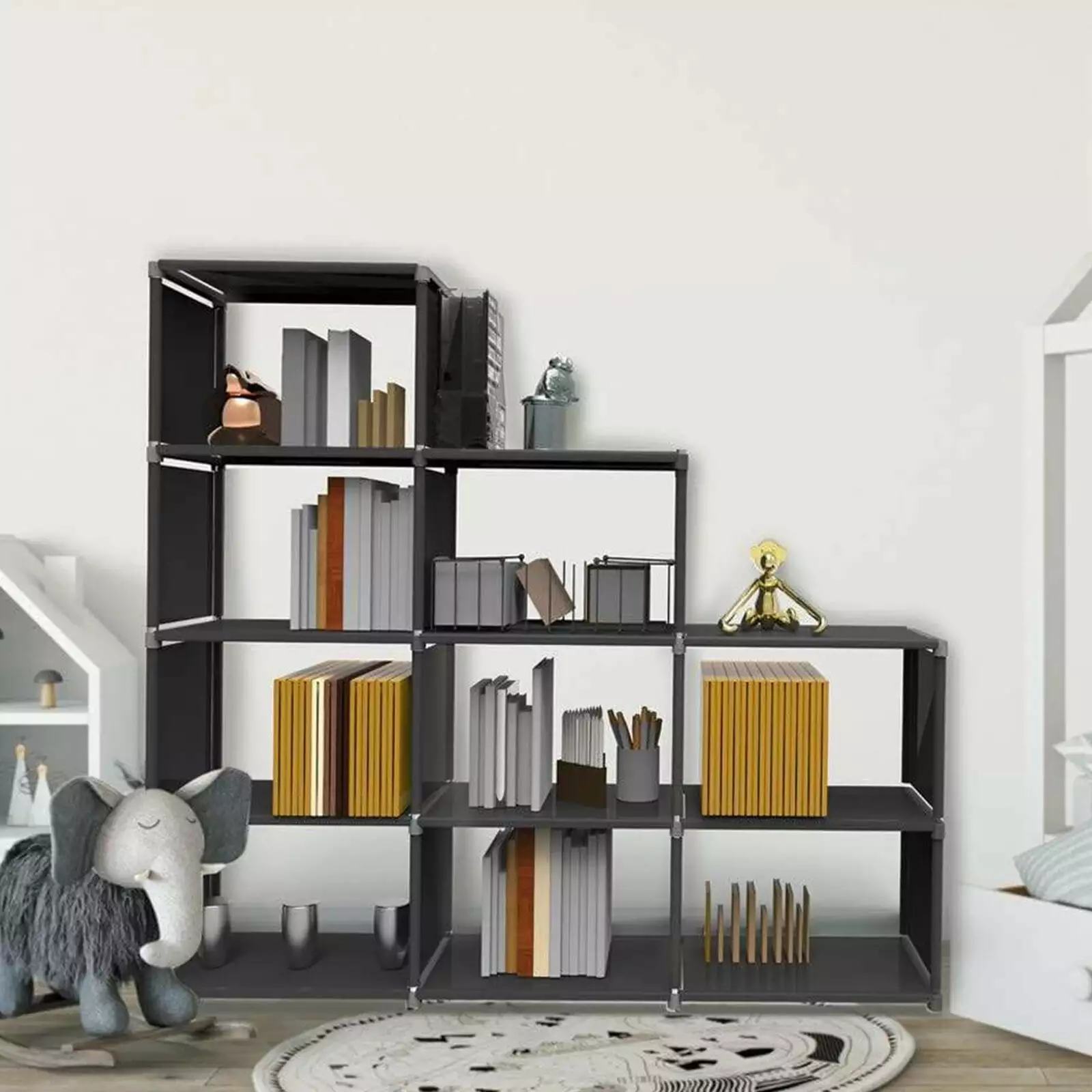 Book Shelf 9 Cube Storage Organizer DIY Bookcase Metal Cube Bookshelf Tall Bookcase Bedroom Living Room Office Closet Stor...