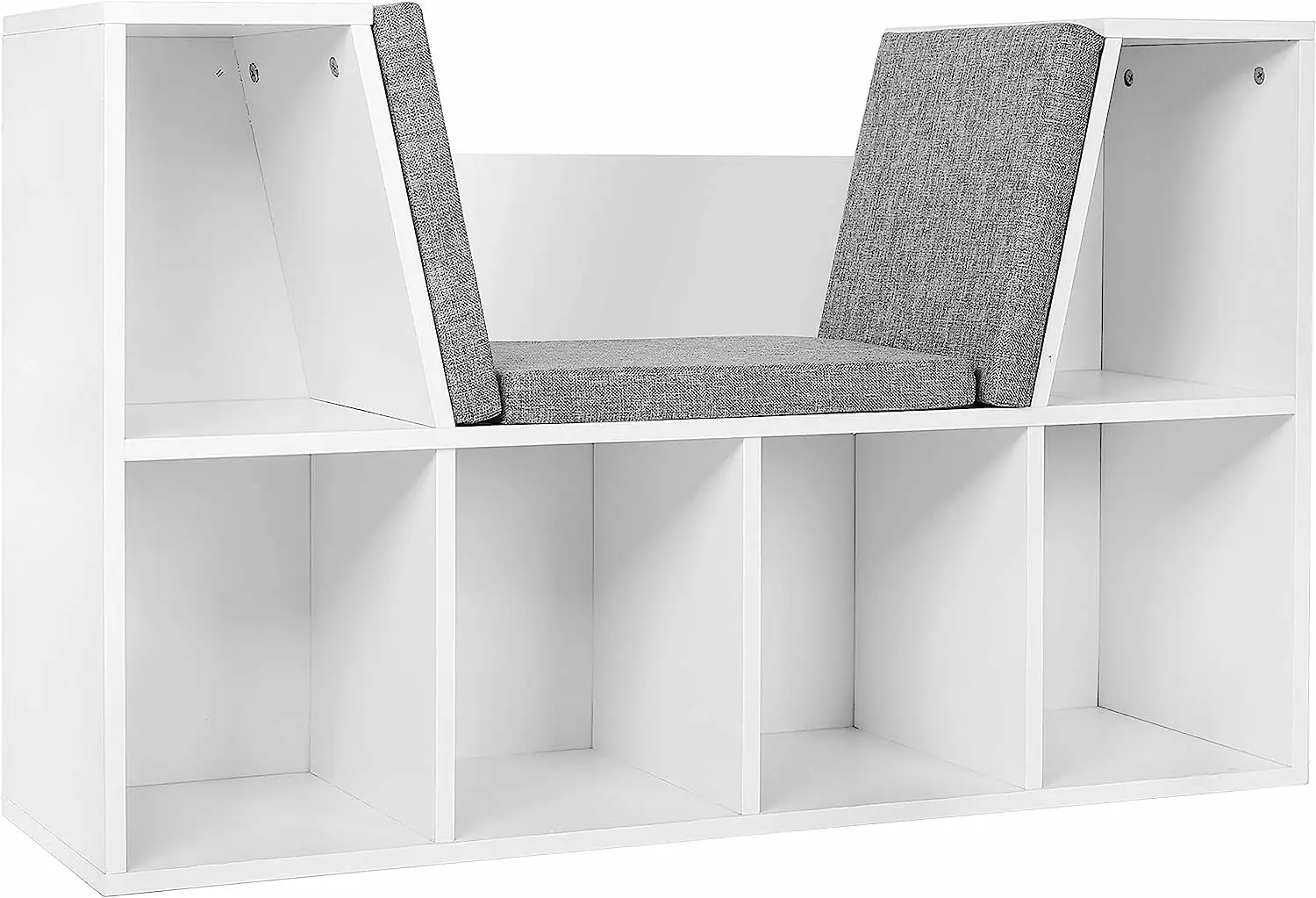 Elegant Kids Reading Nook Organizer Storage Bookshelf and Detachable Cushions 6-Cubby Bookcase
