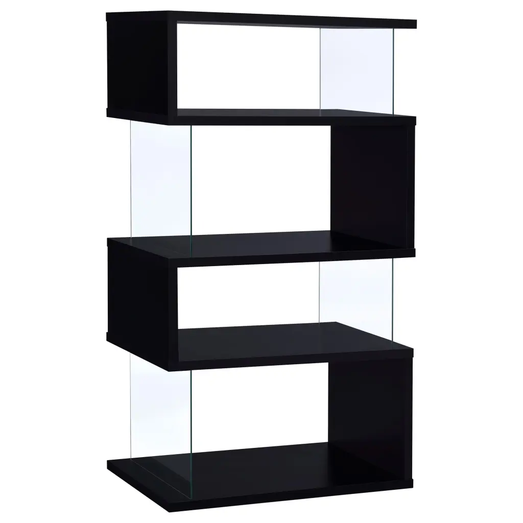 Emelle 4-tier Bookcase Black and Clear - Modern Glass and Metal Shelf