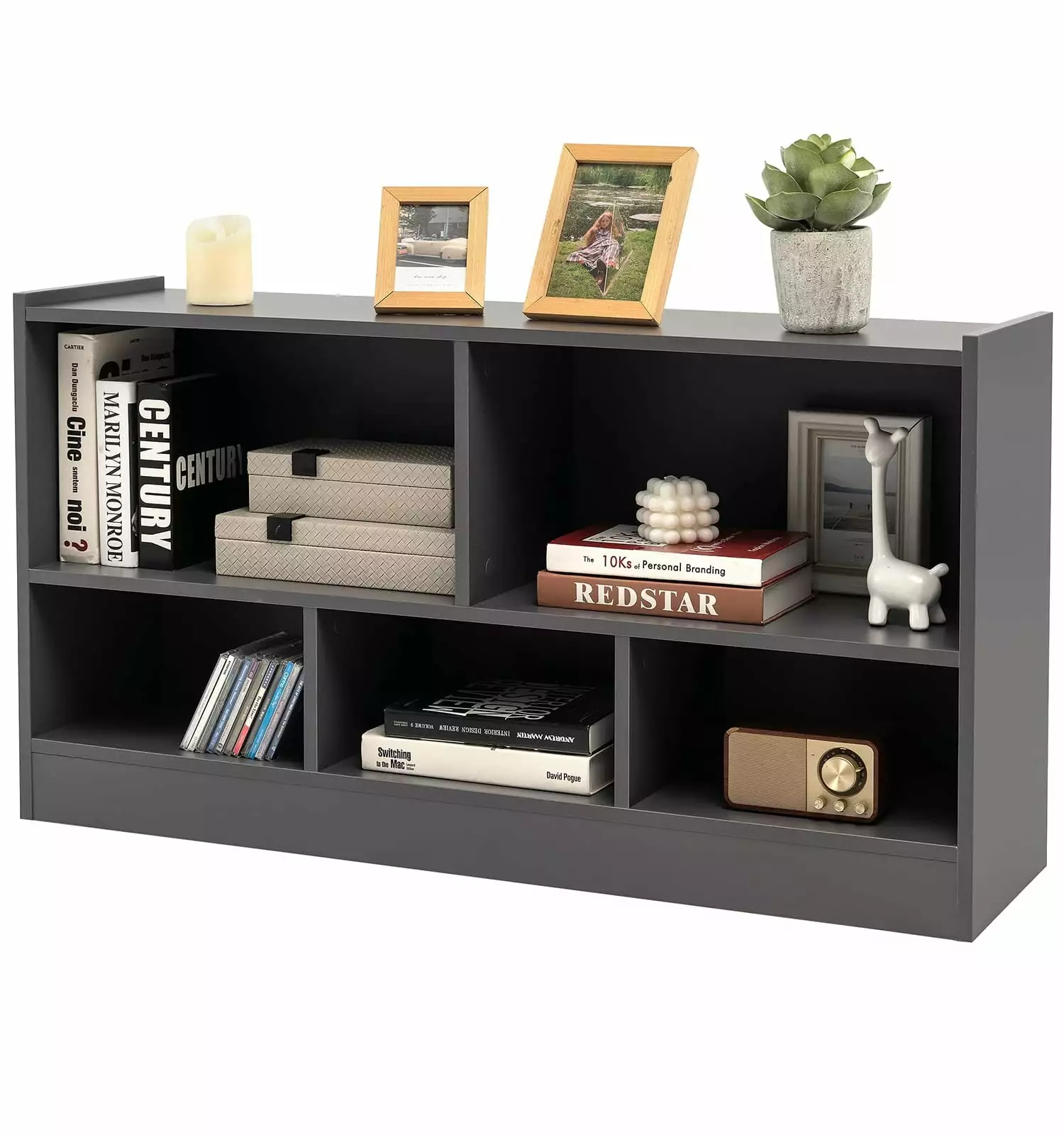 5 Cube Bookcase 2 Tier Wooden Storage Open Bookshelf Multipurpose Display Cabinet Living Room Bedroom Grey FHWM2