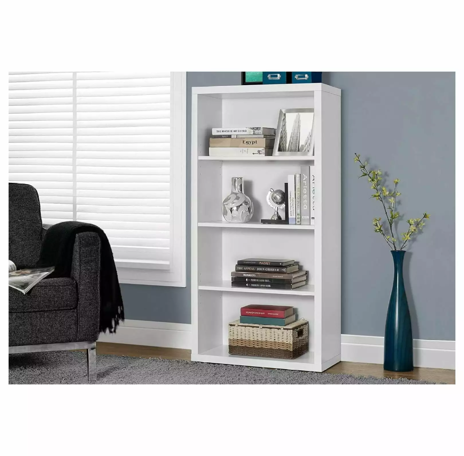 7059 Bookshelf 5 Tier Adjustable Shelves Laminate White Contemporary Modern Bookcase Office Bedroom Generic