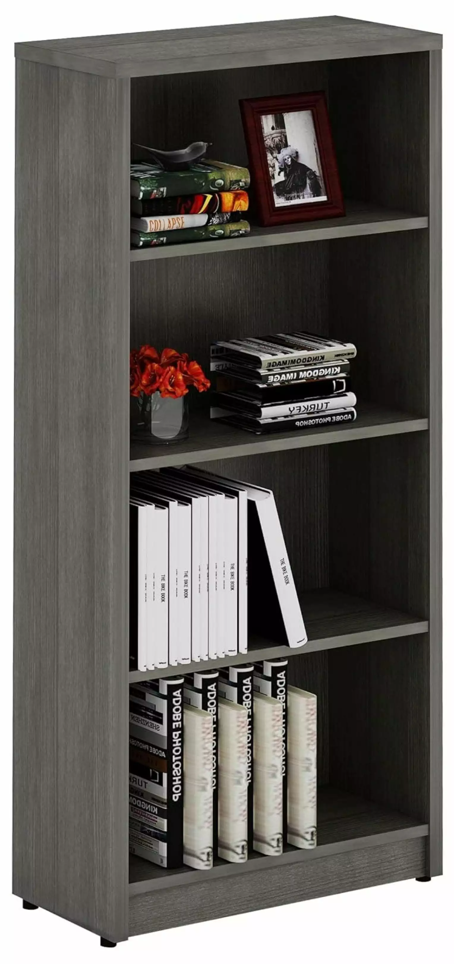 4 Shelf Wood Bookcase Freestanding Display Shelf Adjustable Layers Home Office Library Grey Generic