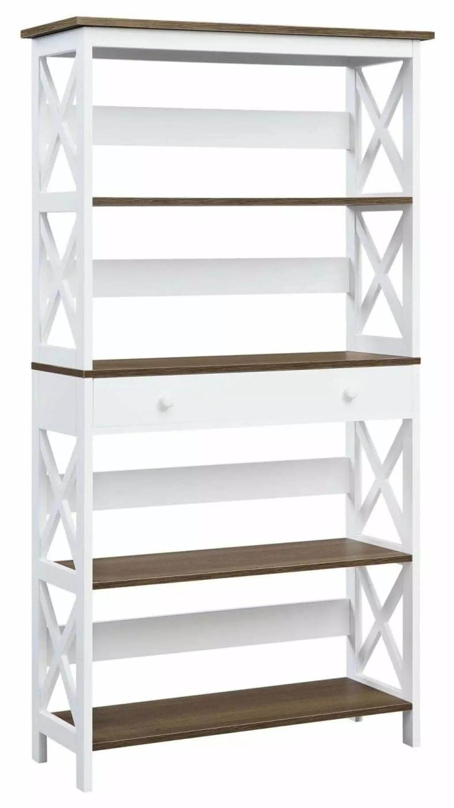 5 Tier Bookcase Drawer Driftwood White Freestanding Storage Shelf Generic