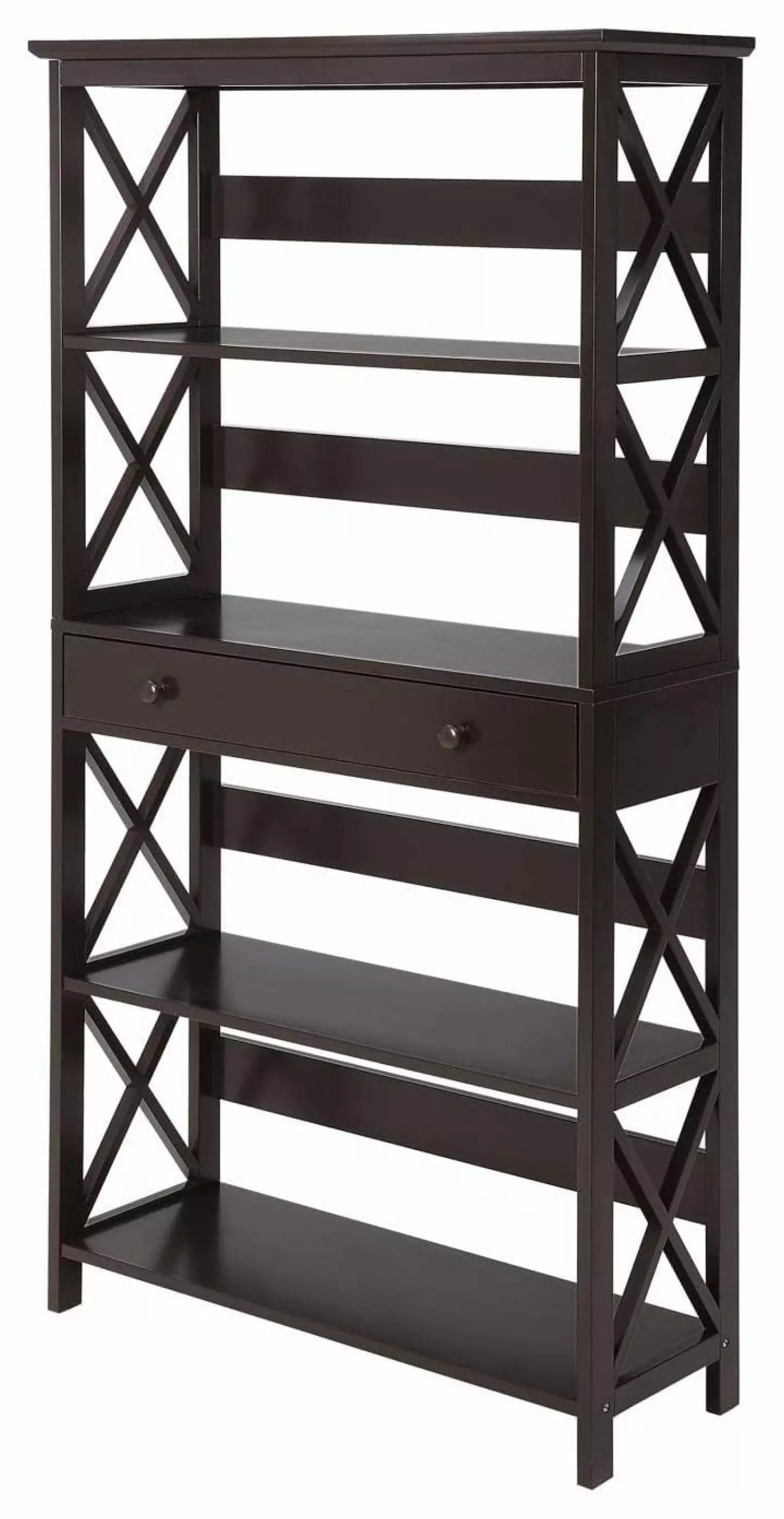 5 Tier Bookcase Drawer Espresso Freestanding Storage Shelf Generic
