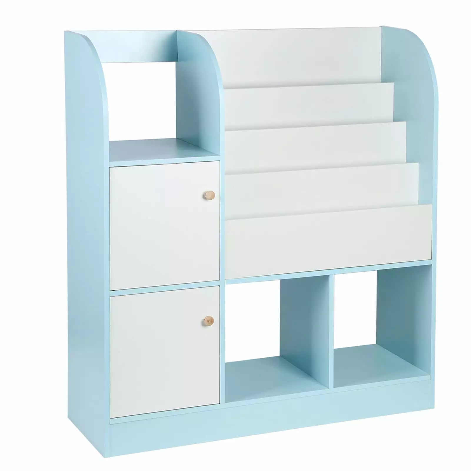 Happydeer Kids Bookshelf Multifunctional Bookcase 4-Tiers Book Slots 3 Open Shelves 2 Drawers Blue