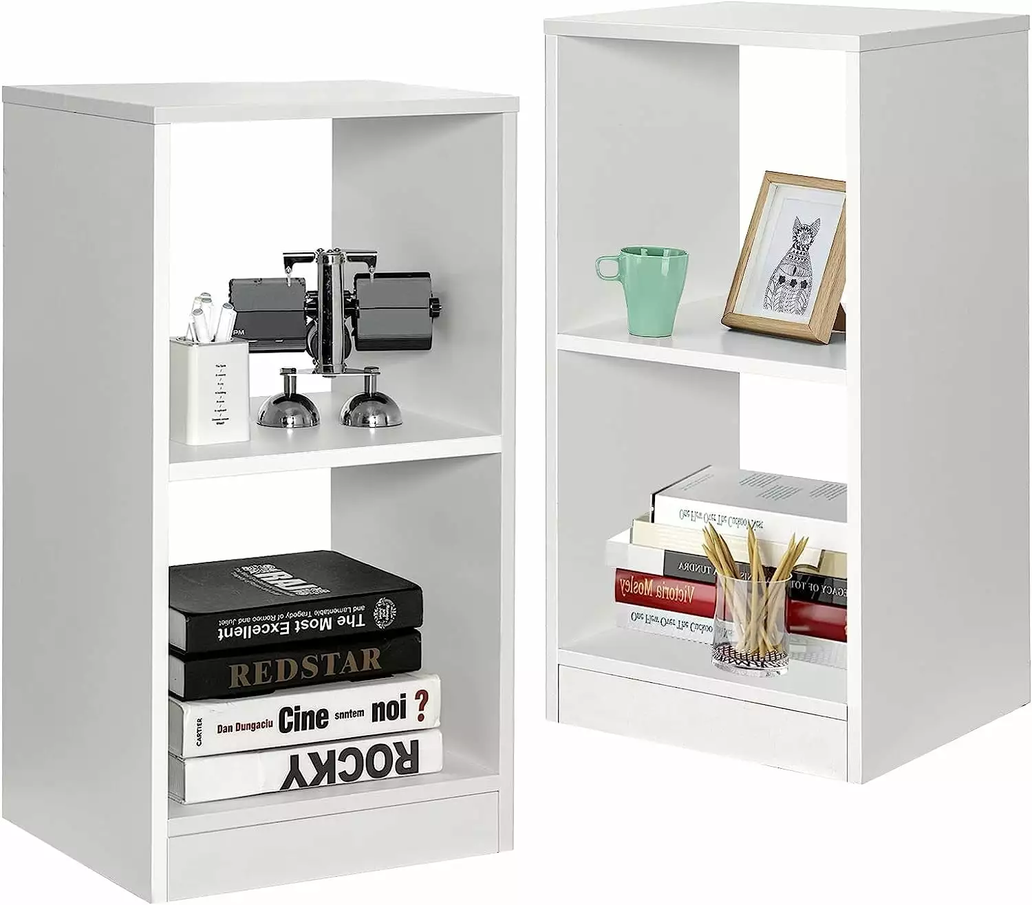 2 Cube Bookcases Set 2 Modern 2-Tier End Table Nightstand Multifunctional Record Player Stand HEVAVW