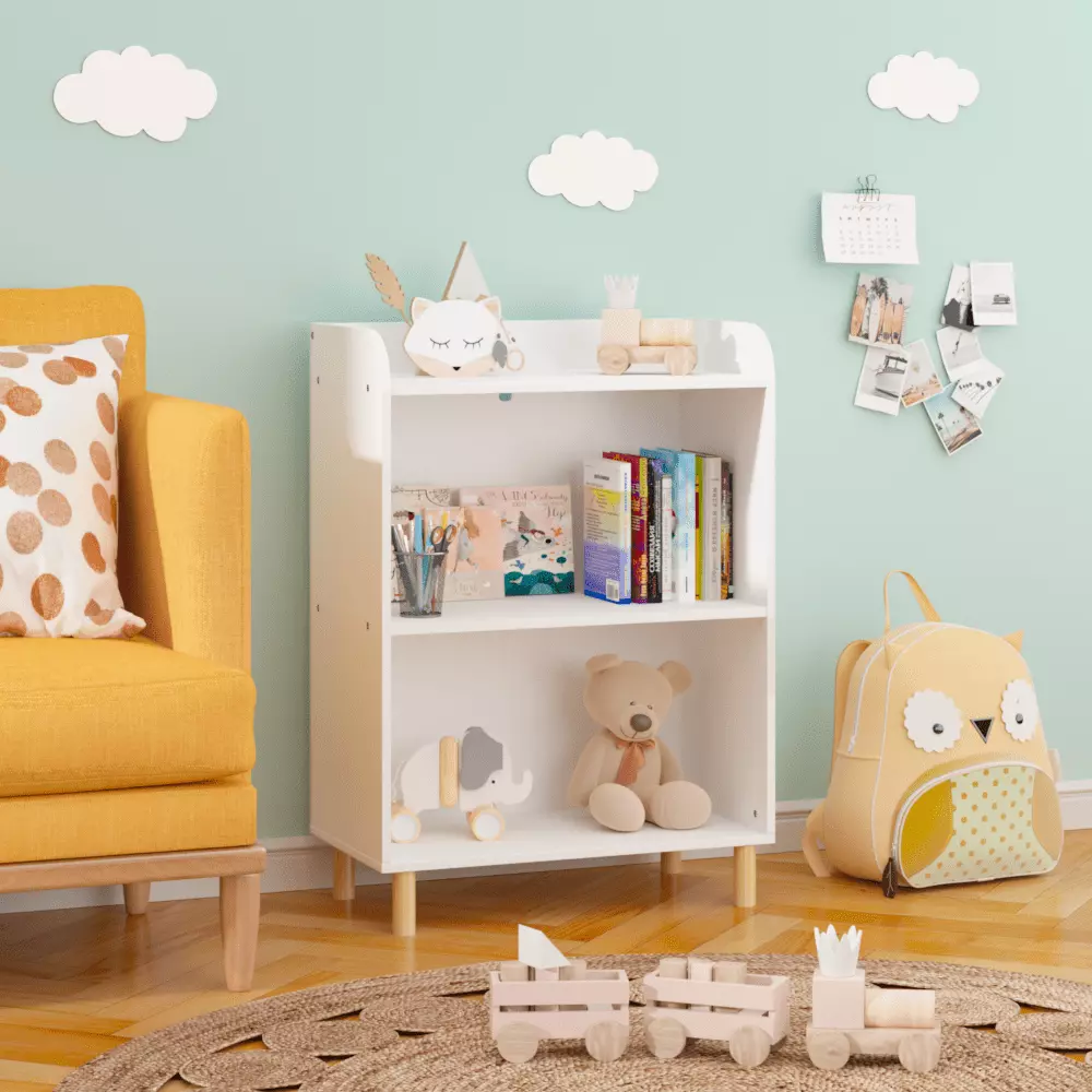Kids 3-Tier Bookcase Childrens Book Display Toy Storage Cabinet Organizer Playroom Nursery Hmluxury