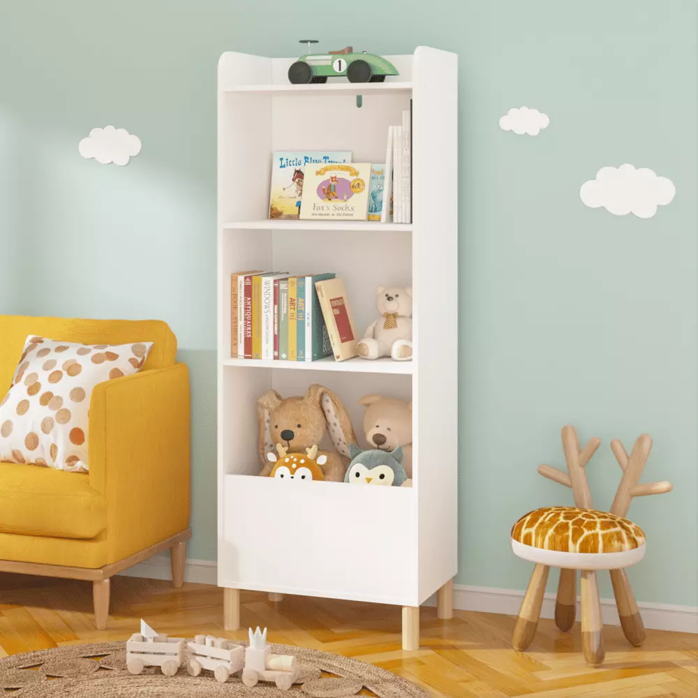 Kids 4-Tier Bookcase Children's Book Display Bookshelf Toy Storage Cabinet Playroom Nursery Hmluxury