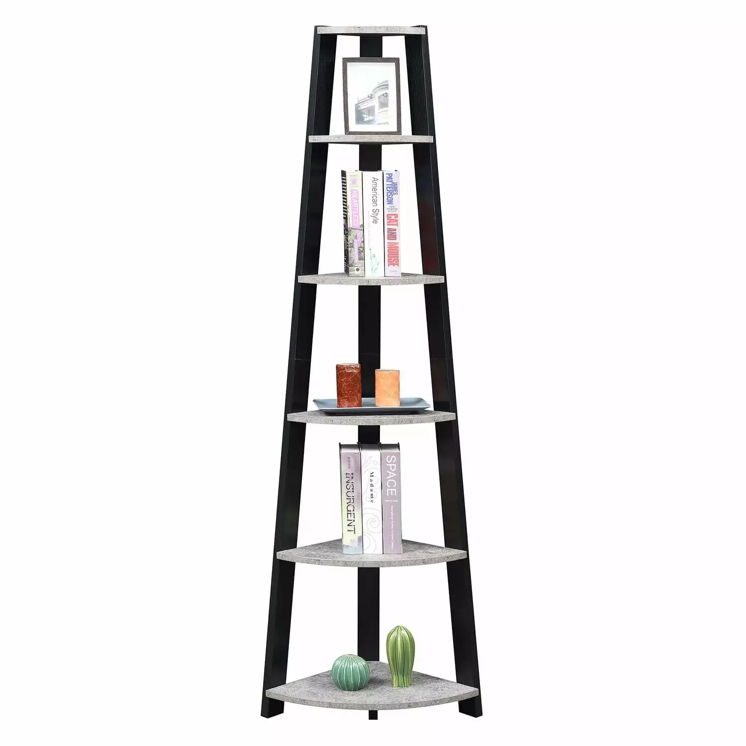 5 Tier Corner Bookcase Suburban Soiree Living Room Home Office HomeStock